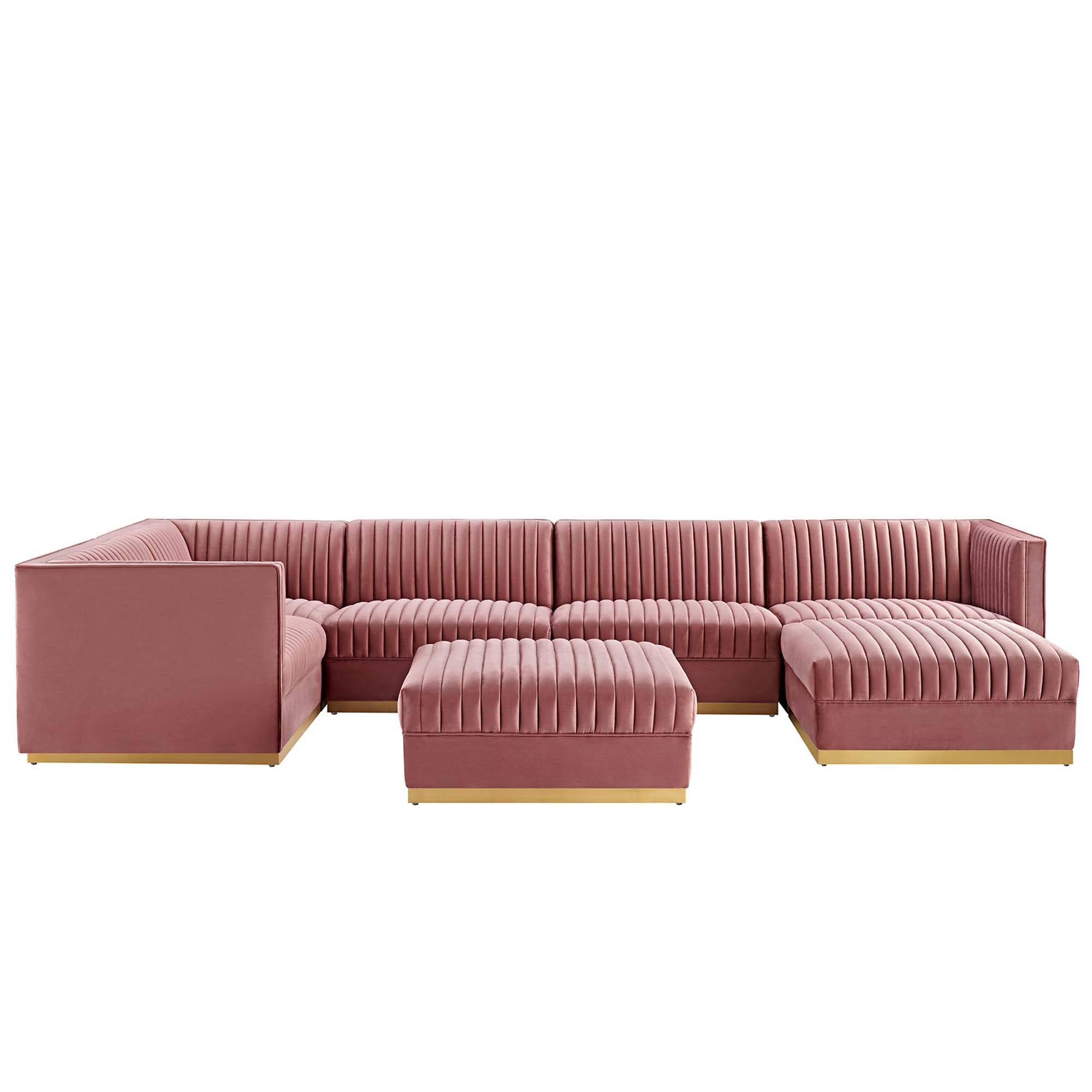 Sanguine 7-Piece Channel Tufted Performance Velvet Left-Facing Modular Sectional Sofa by Modway