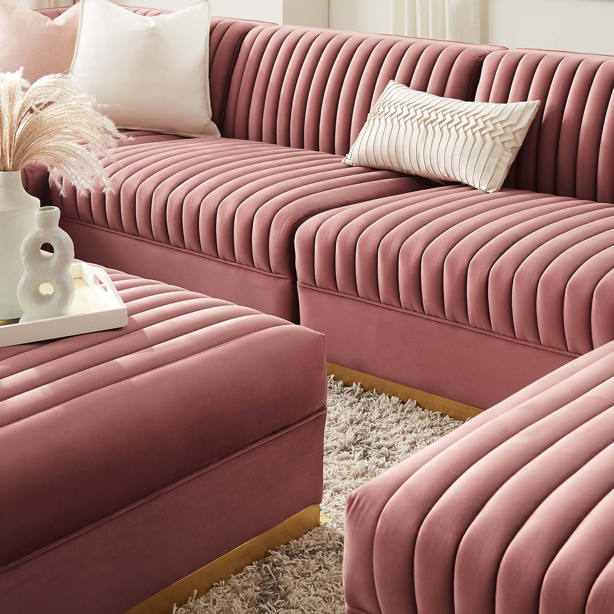 Sanguine 7-Piece Channel Tufted Performance Velvet Left-Facing Modular Sectional Sofa by Modway