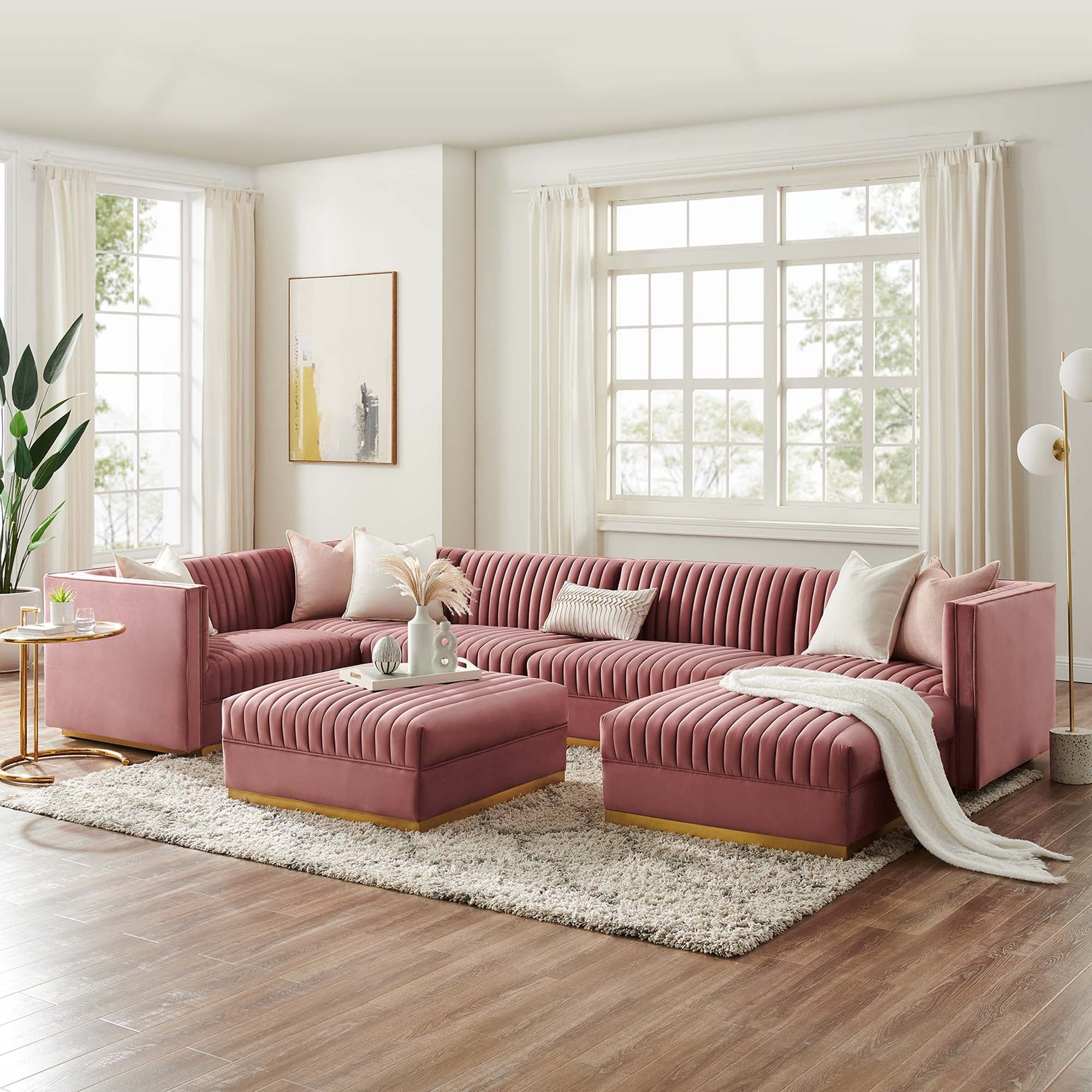 Sanguine 7-Piece Channel Tufted Performance Velvet Left-Facing Modular Sectional Sofa by Modway