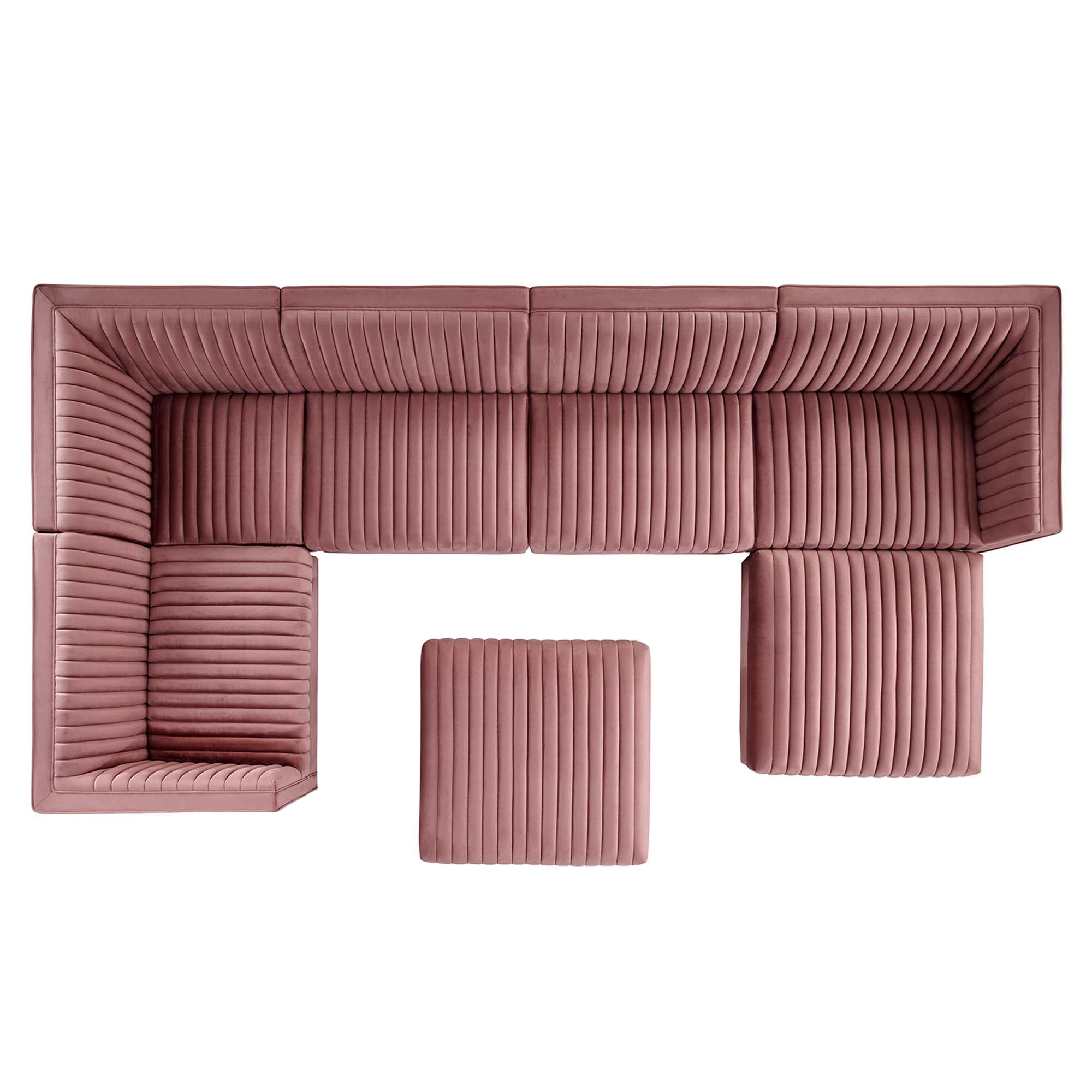 Sanguine 7-Piece Channel Tufted Performance Velvet Left-Facing Modular Sectional Sofa by Modway