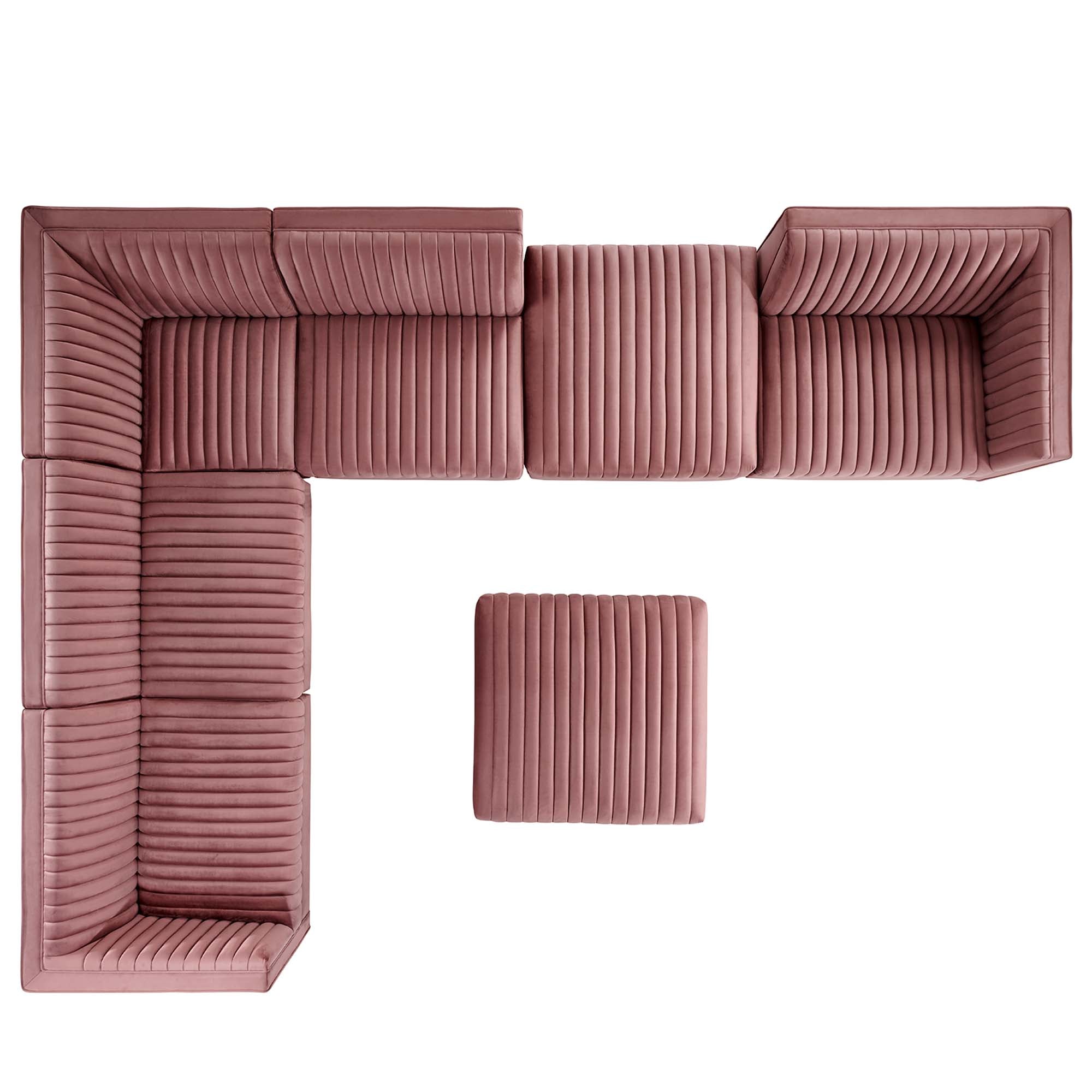 Sanguine 7-Piece Channel Tufted Performance Velvet Left-Facing Modular Sectional Sofa by Modway