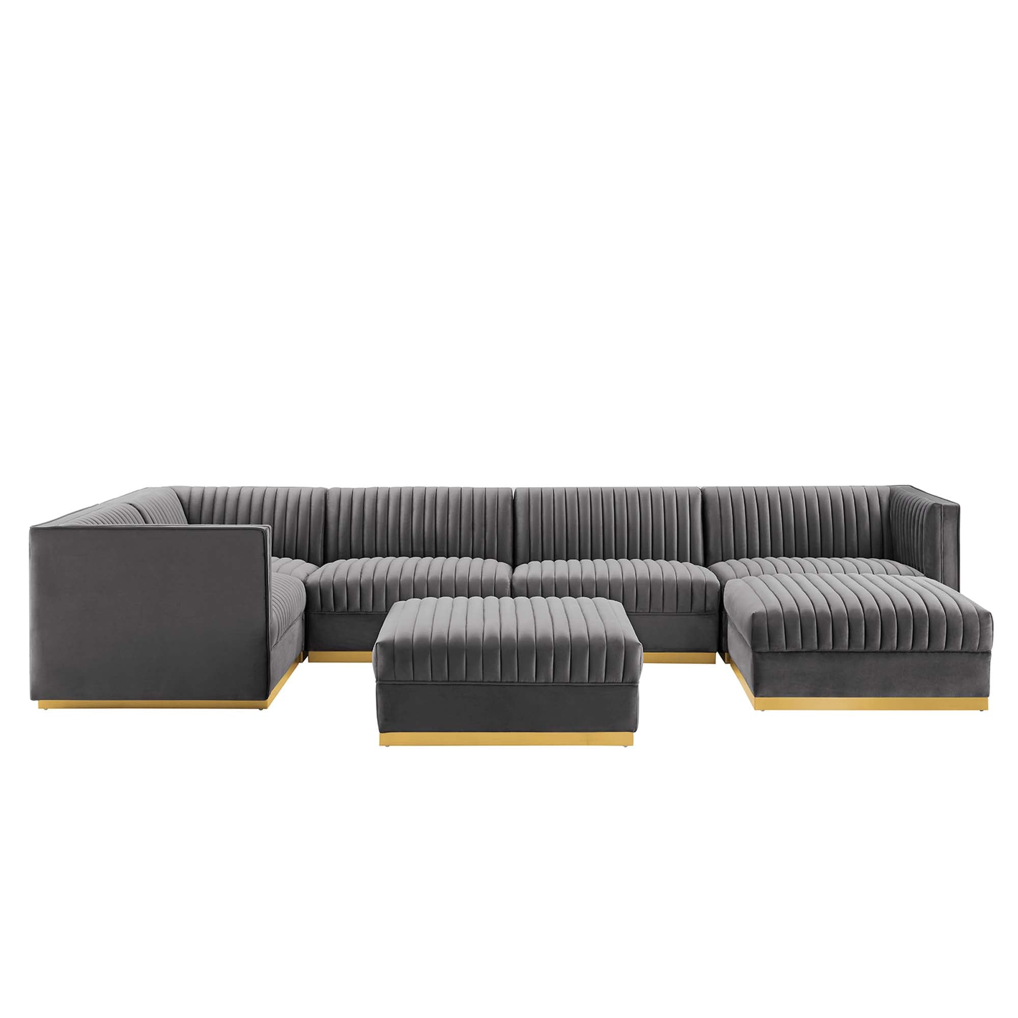 Sanguine 7-Piece Channel Tufted Performance Velvet Left-Facing Modular Sectional Sofa by Modway