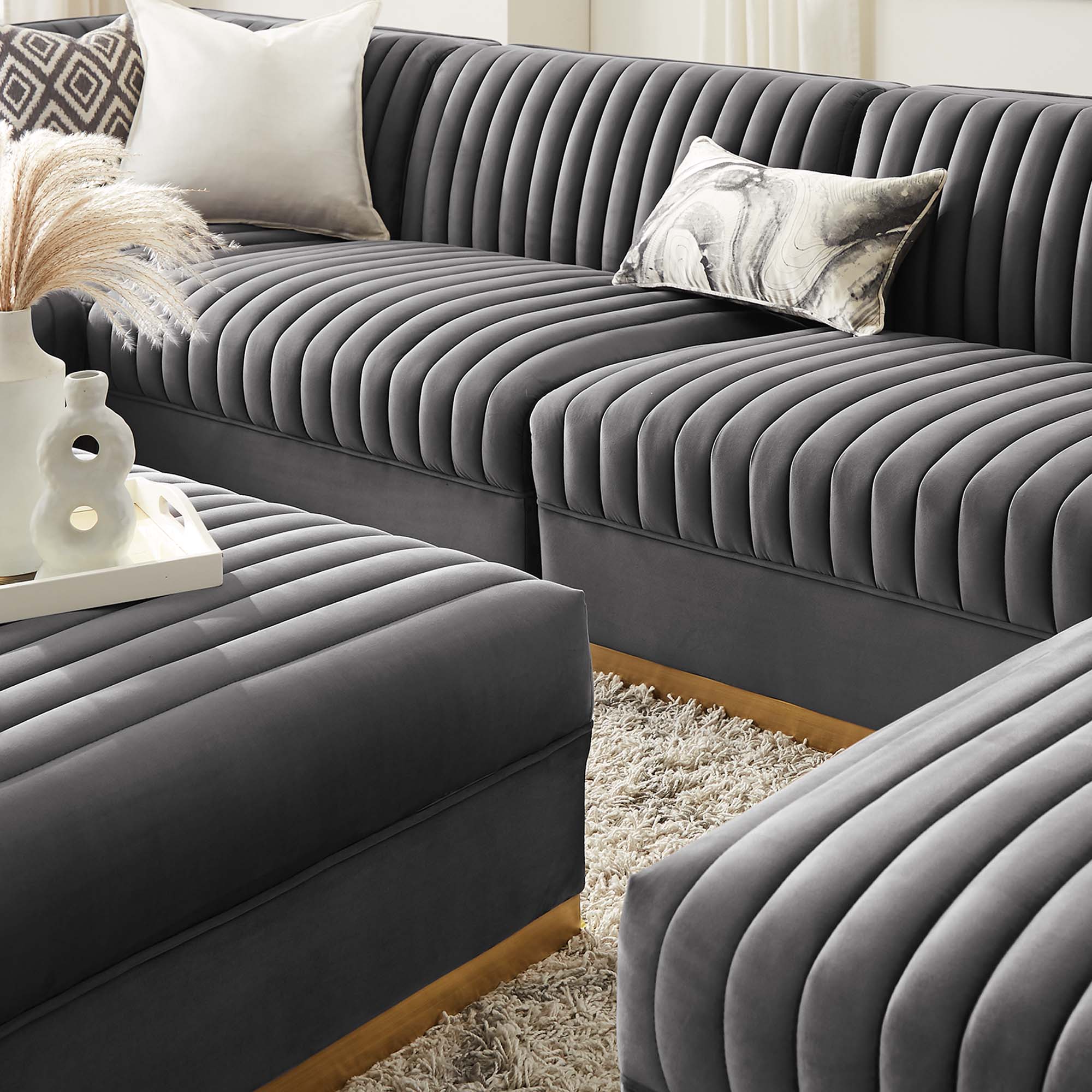 Sanguine 7-Piece Channel Tufted Performance Velvet Left-Facing Modular Sectional Sofa by Modway