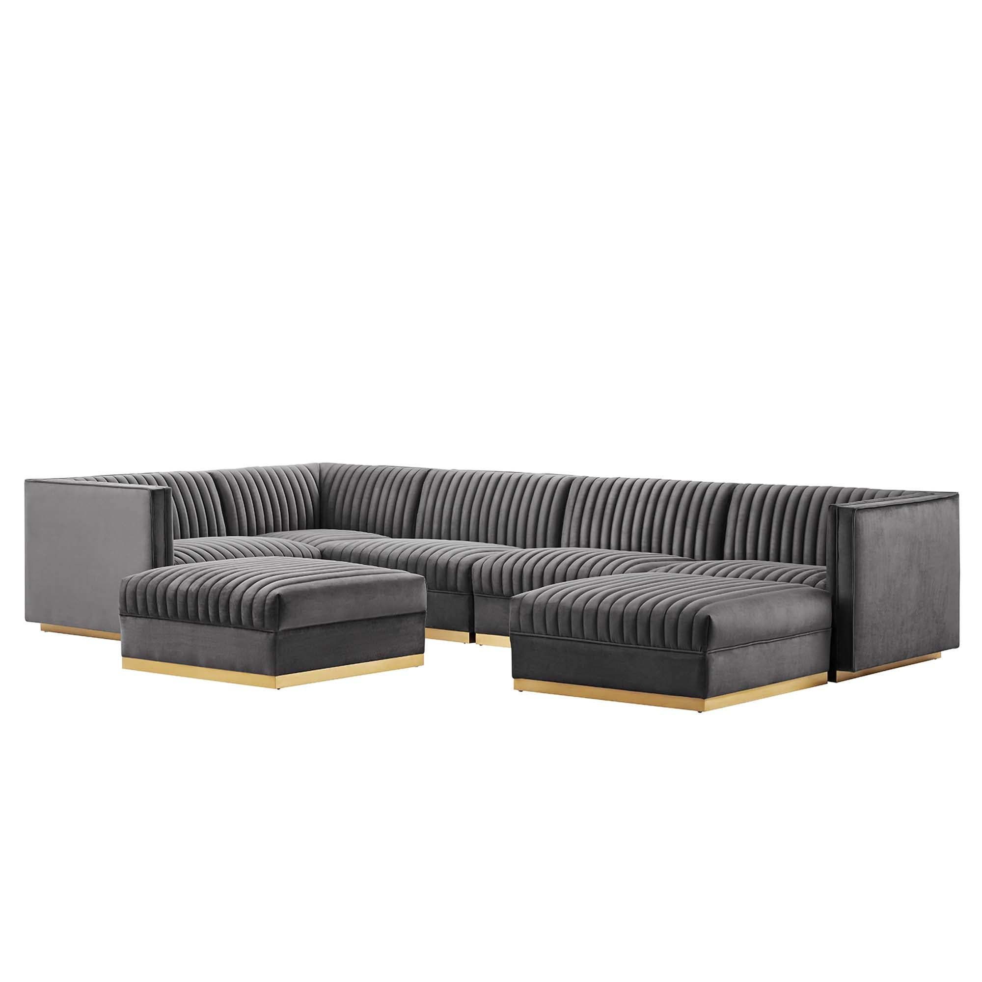 Sanguine 7-Piece Channel Tufted Performance Velvet Left-Facing Modular Sectional Sofa by Modway