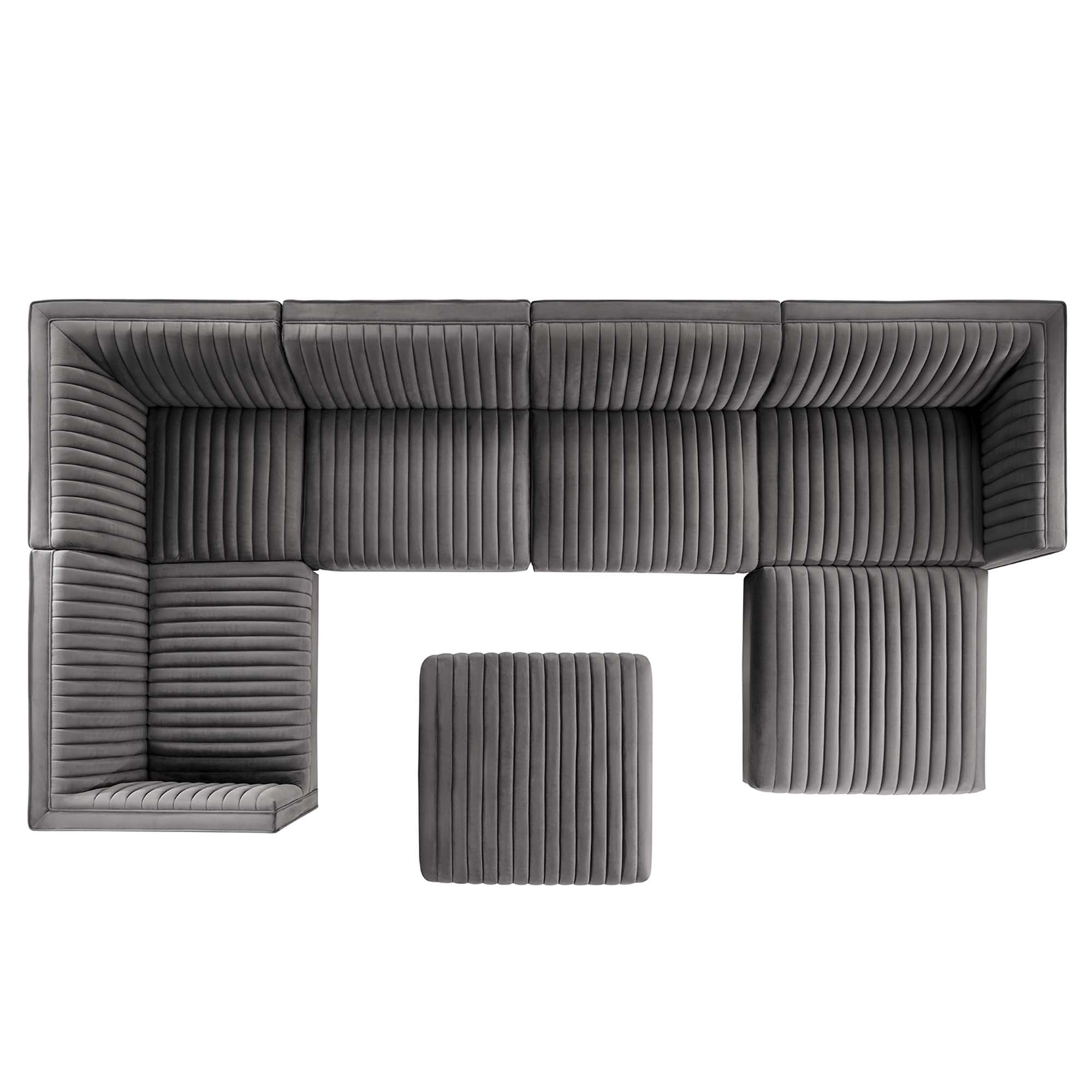 Sanguine 7-Piece Channel Tufted Performance Velvet Left-Facing Modular Sectional Sofa by Modway