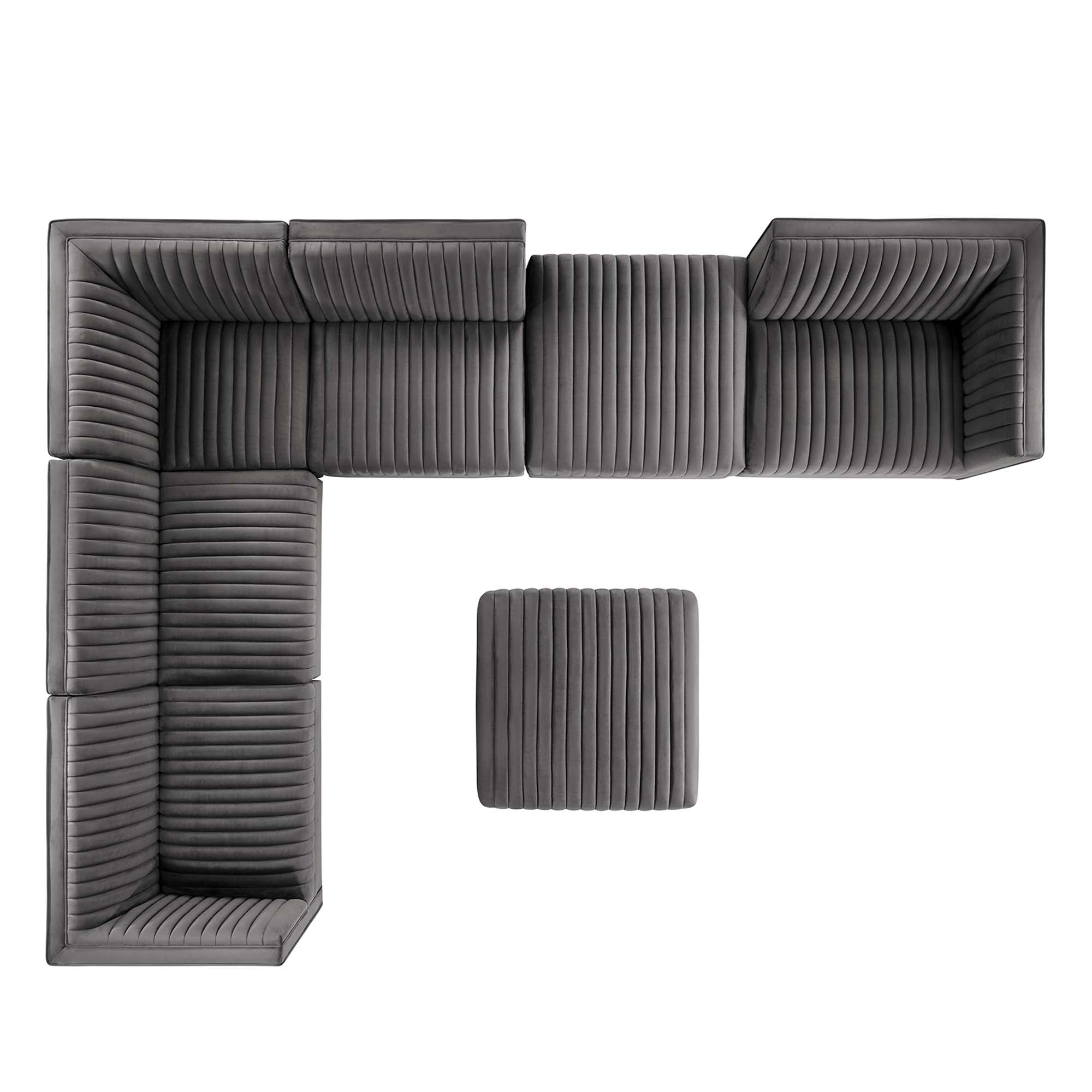 Sanguine 7-Piece Channel Tufted Performance Velvet Left-Facing Modular Sectional Sofa by Modway
