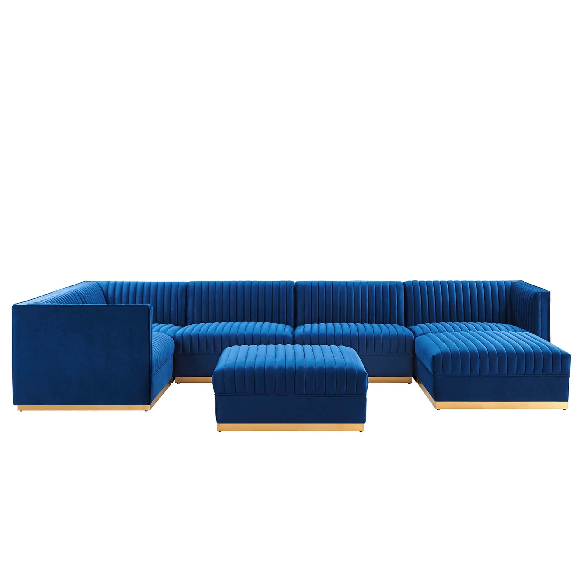 Sanguine 7-Piece Channel Tufted Performance Velvet Left-Facing Modular Sectional Sofa by Modway