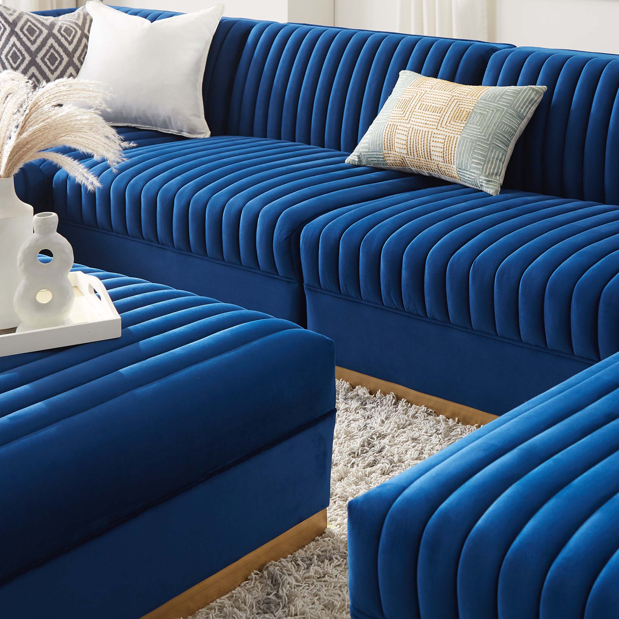 Sanguine 7-Piece Channel Tufted Performance Velvet Left-Facing Modular Sectional Sofa by Modway