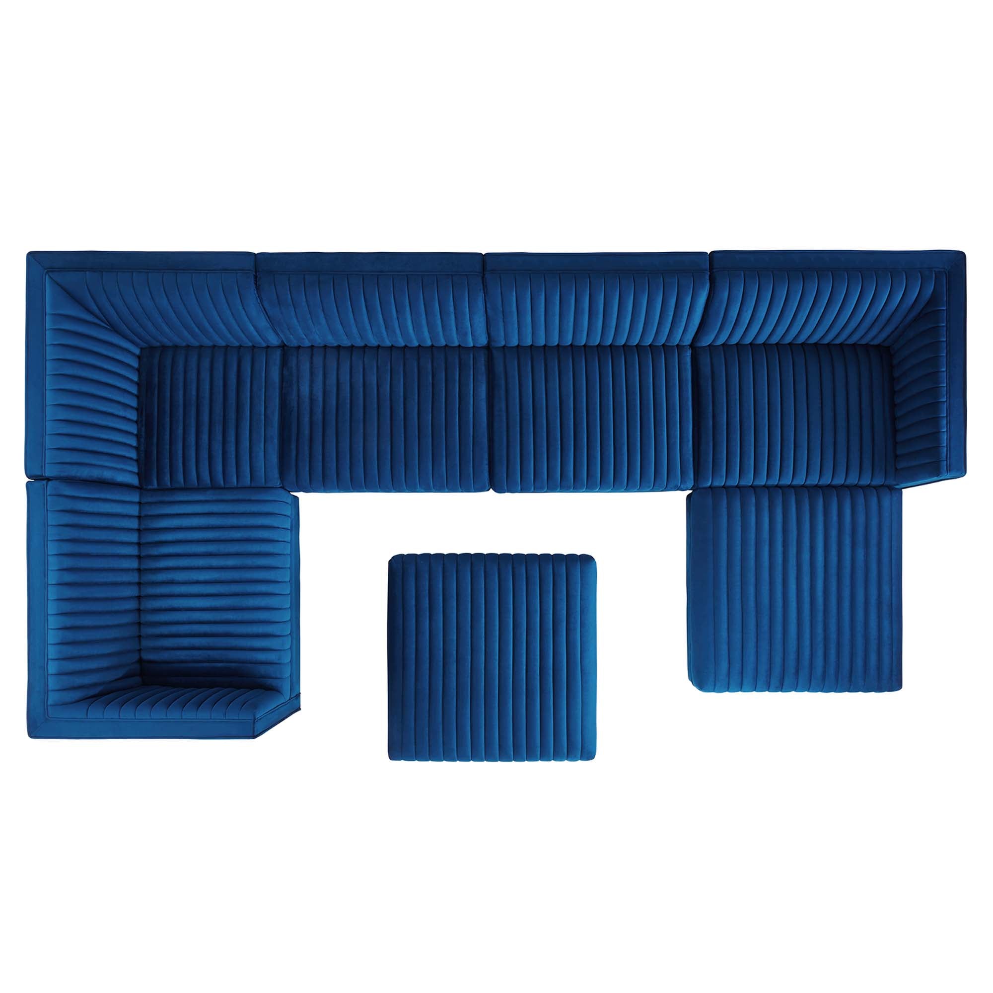 Sanguine 7-Piece Channel Tufted Performance Velvet Left-Facing Modular Sectional Sofa by Modway