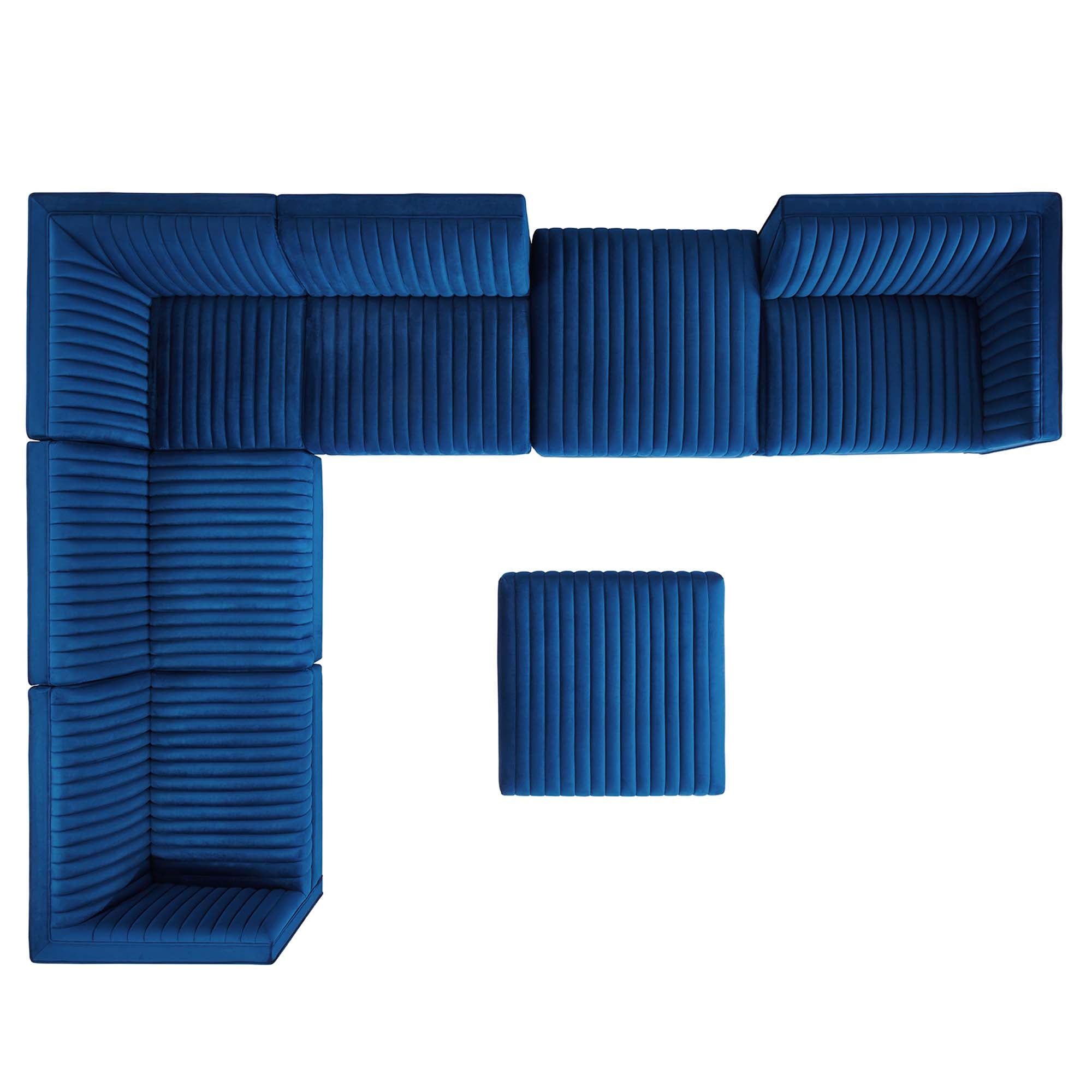 Sanguine 7-Piece Channel Tufted Performance Velvet Left-Facing Modular Sectional Sofa by Modway