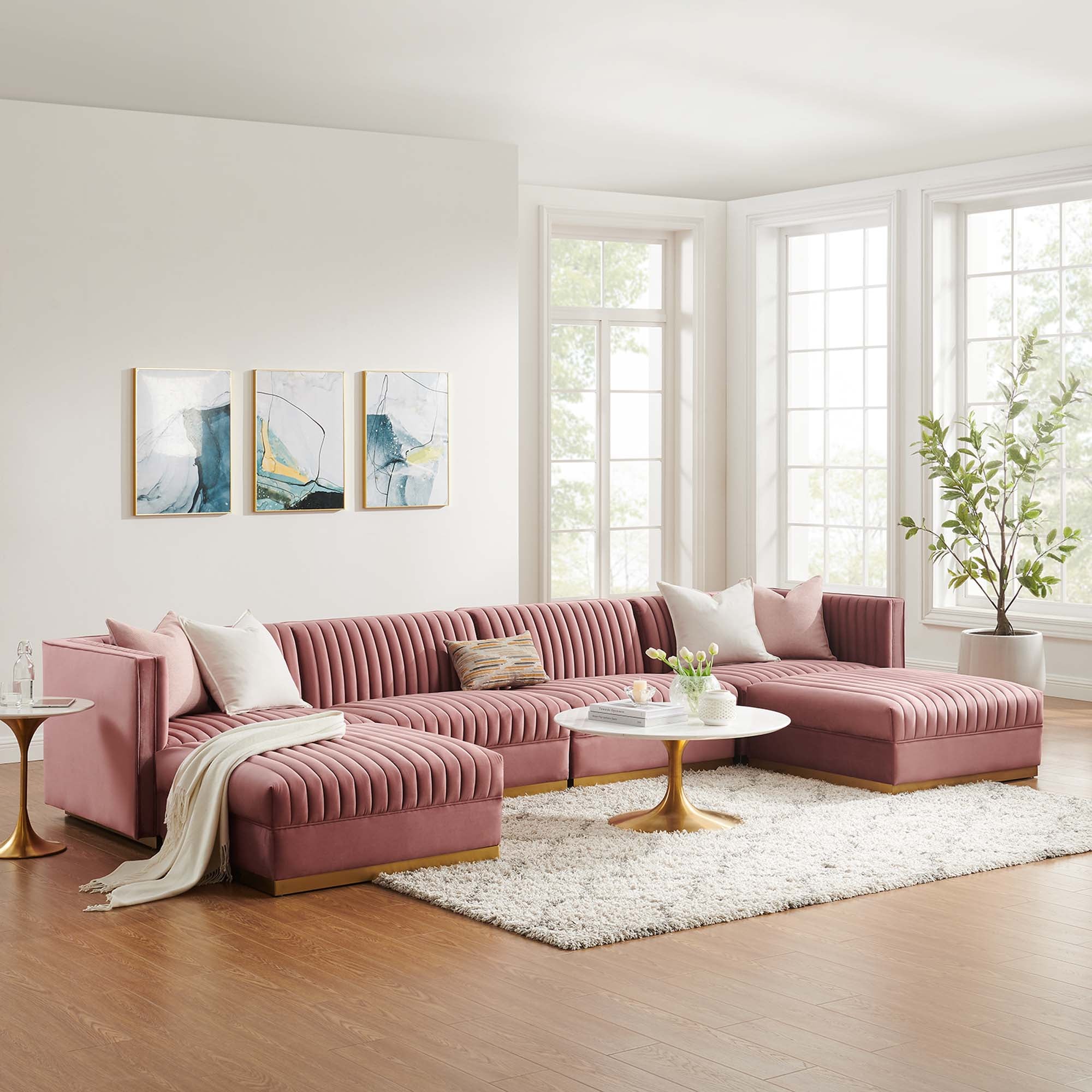 Sanguine Channel Tufted Performance Velvet 6-Piece Modular Sectional Sofa by Modway