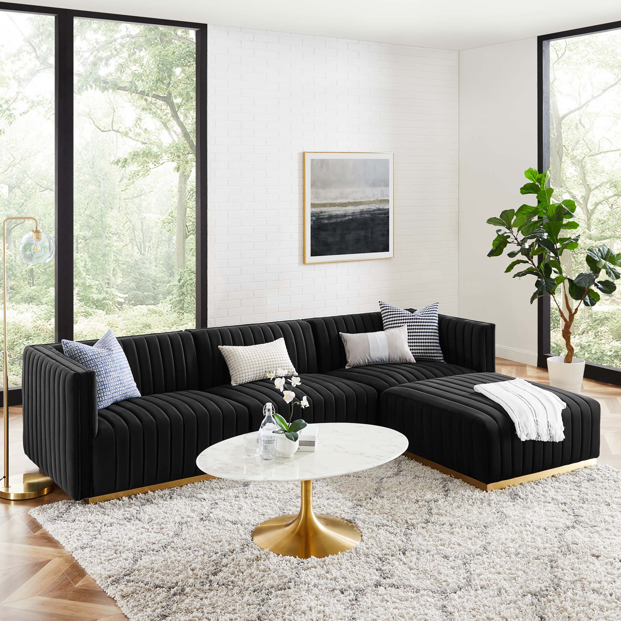 Conjure 4-Piece Channel Tufted Performance Velvet Sectional by Modway