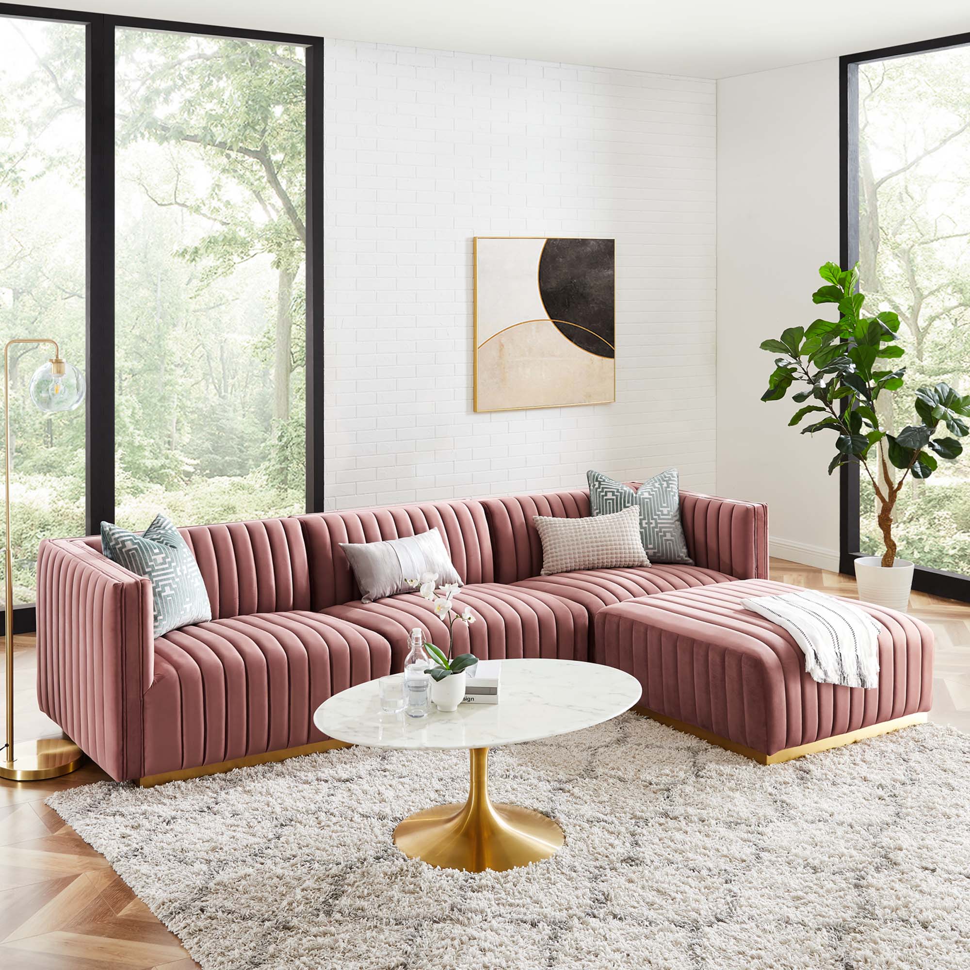 Conjure 4-Piece Channel Tufted Performance Velvet Sectional by Modway