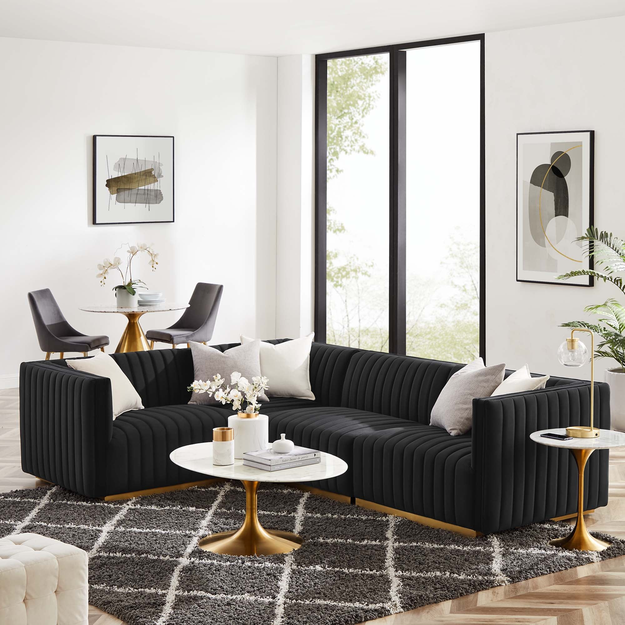 Conjure 4-Piece Channel Tufted Performance Velvet Sectional by Modway