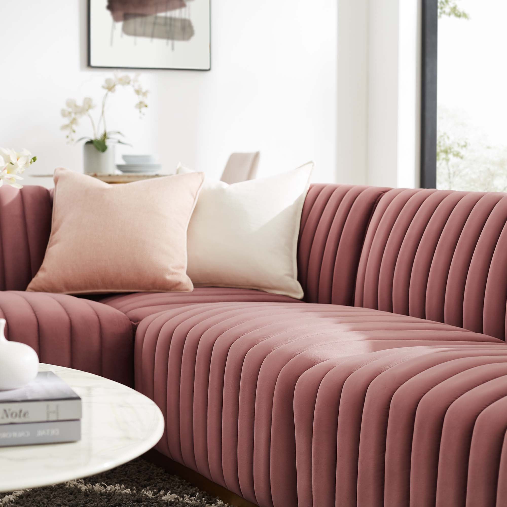 Conjure 4-Piece Channel Tufted Performance Velvet Sectional by Modway
