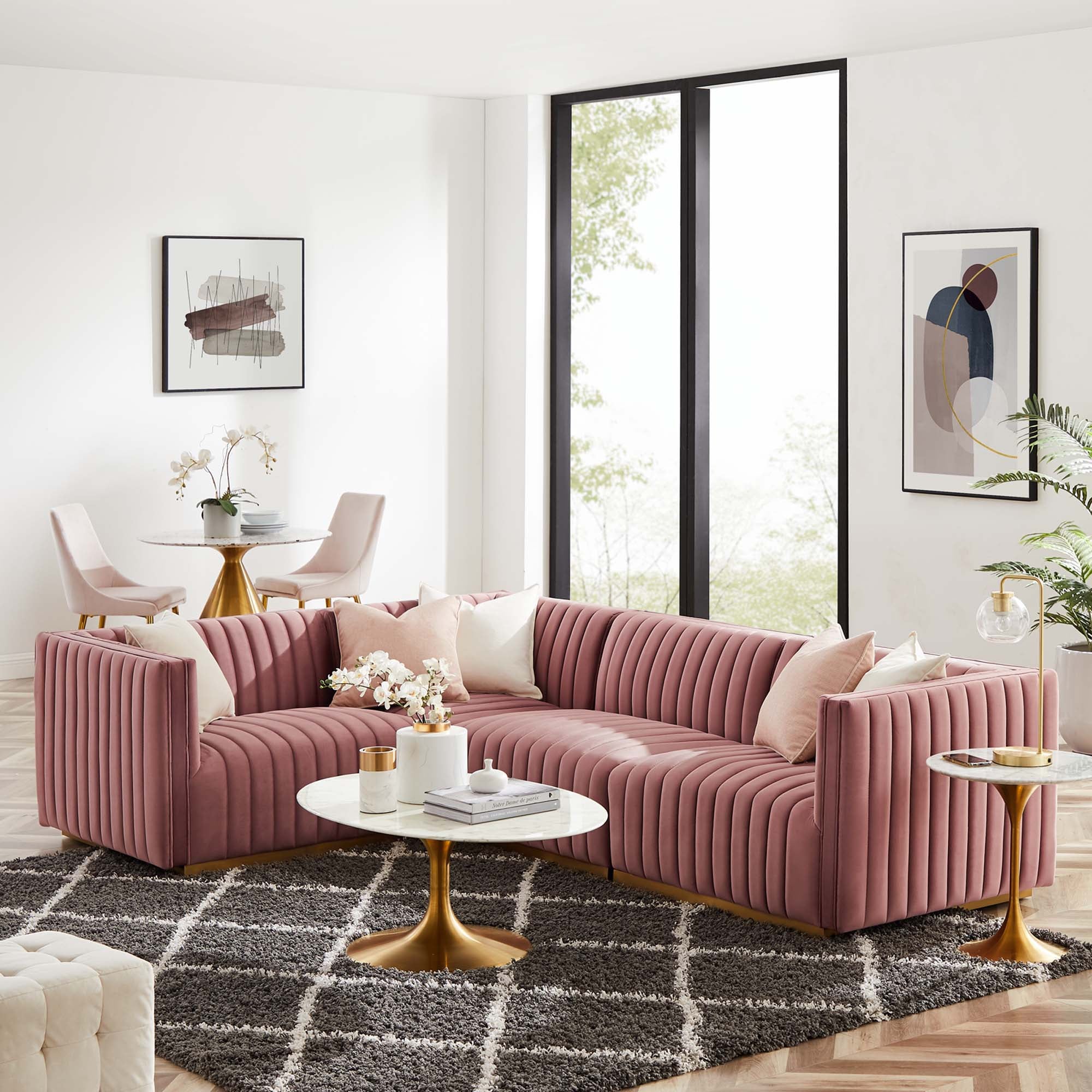 Conjure 4-Piece Channel Tufted Performance Velvet Sectional by Modway