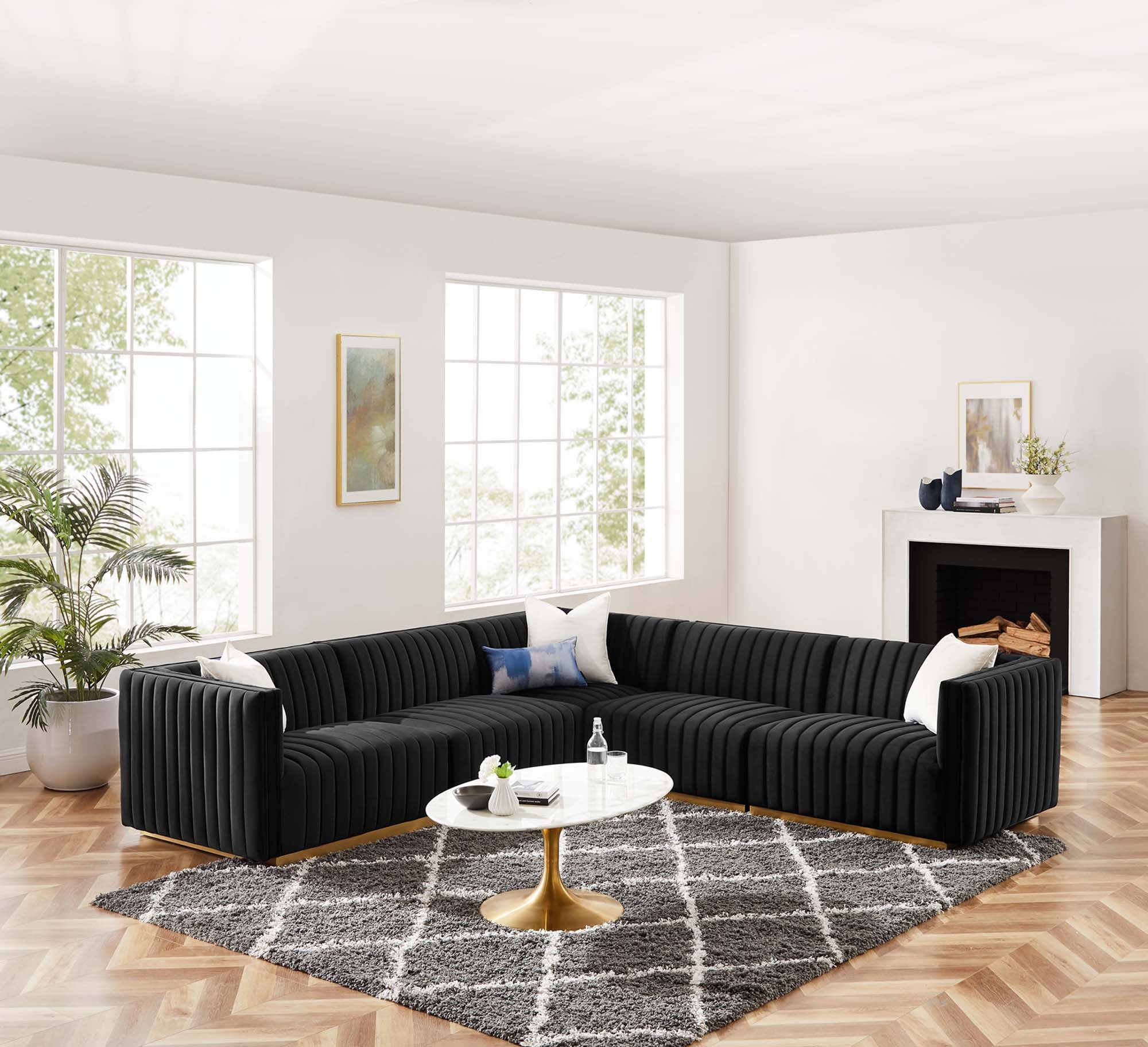 Conjure 5-Piece Channel Tufted Performance Velvet Sectional by Modway
