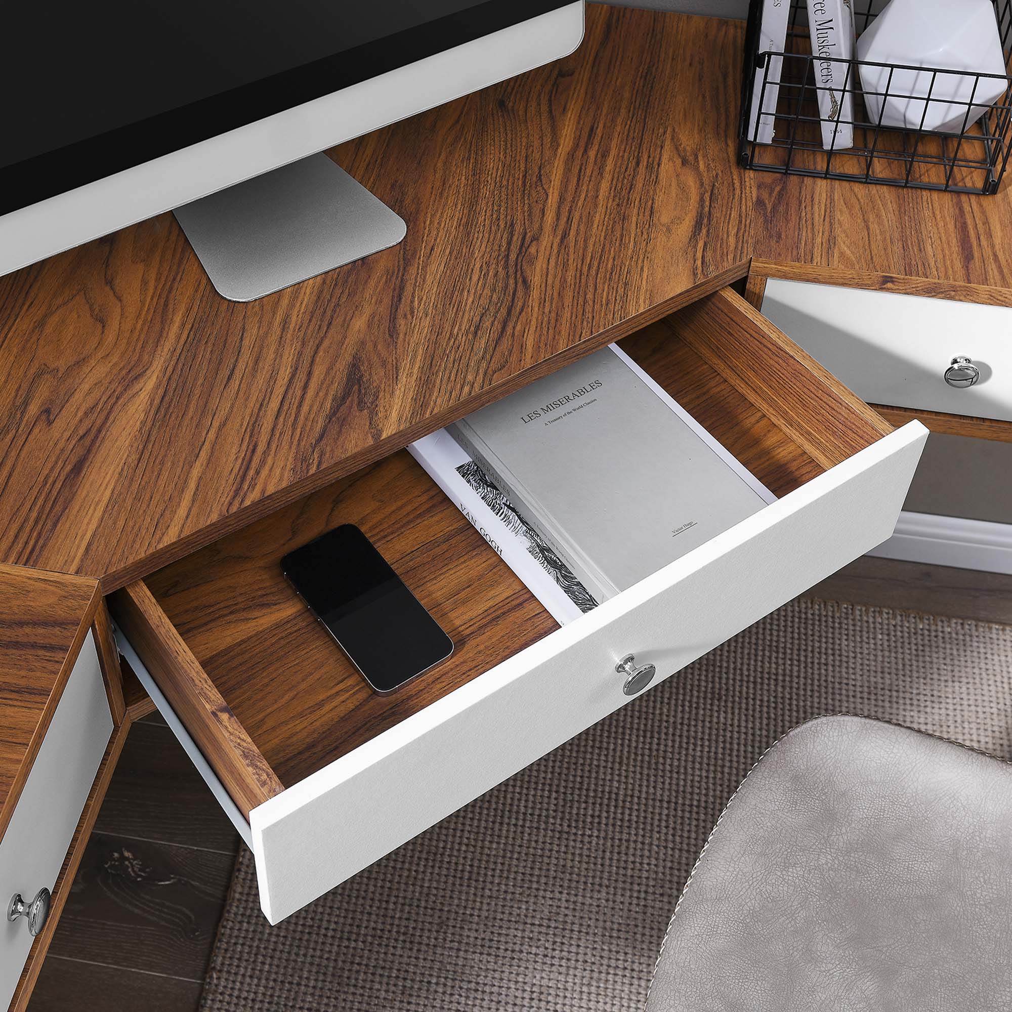 Transmit 47" Wall Mount Corner Walnut Office Desk by Modway