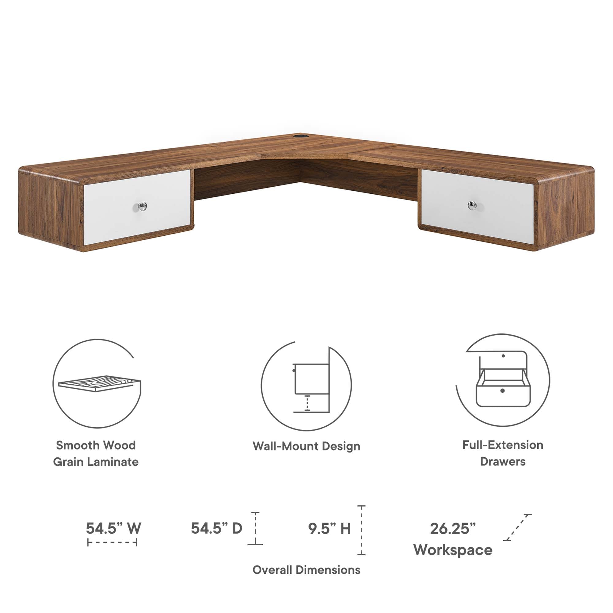 Transmit 55" Wall Mount Corner Wood Office Desk by Modway