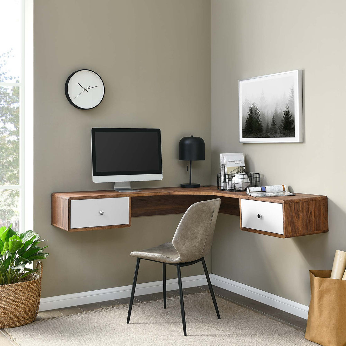 Transmit 55" Wall Mount Corner Wood Office Desk by Modway