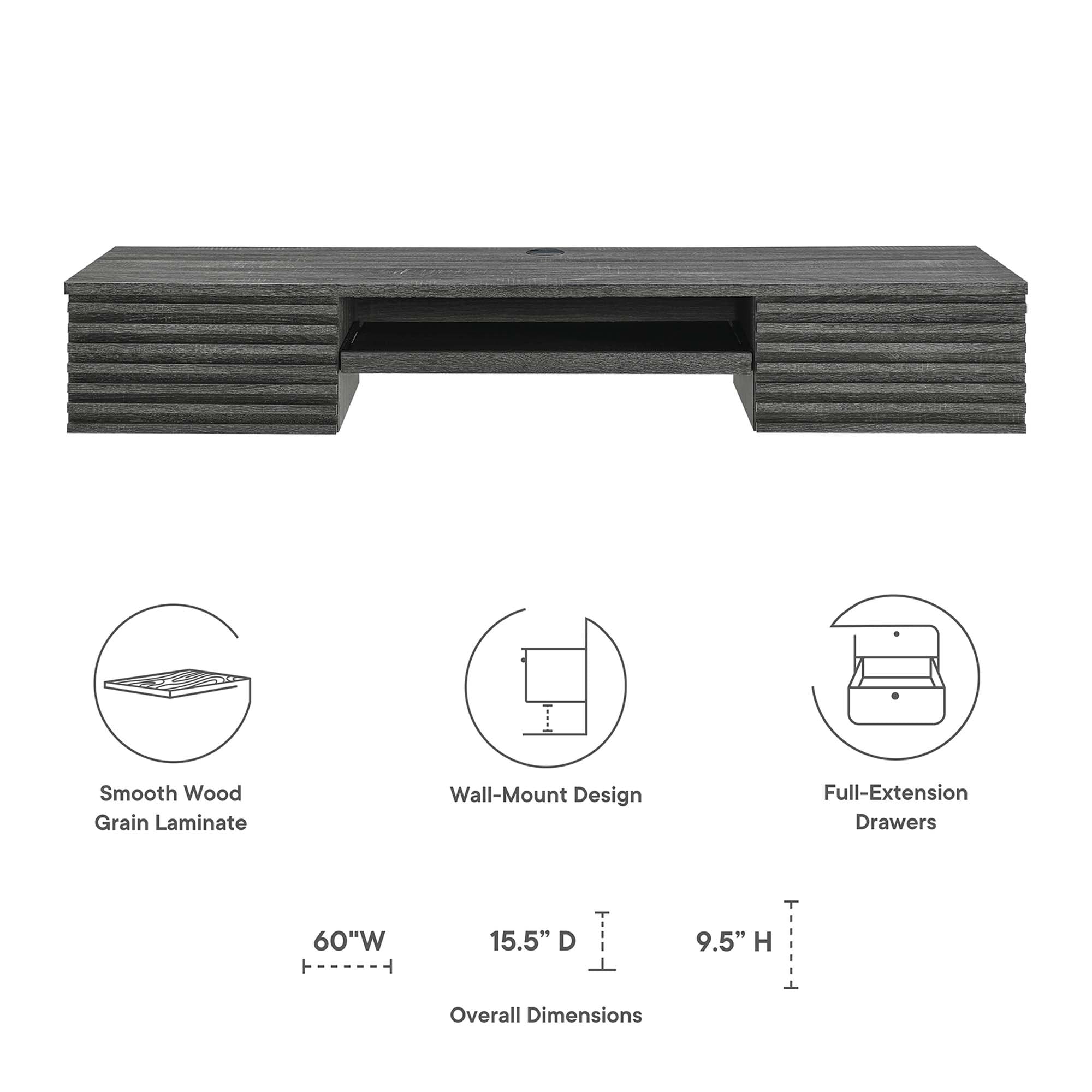 Render Wall Mount Wood Office Desk by Modway