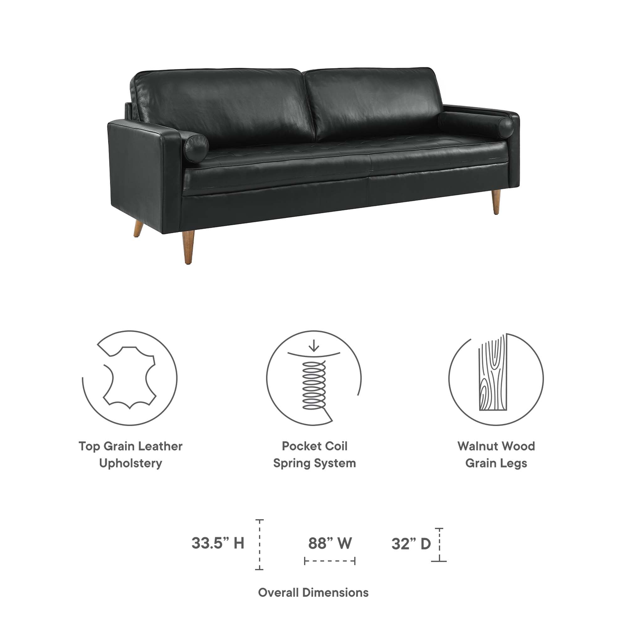 Valour 88" Leather Sofa by Modway