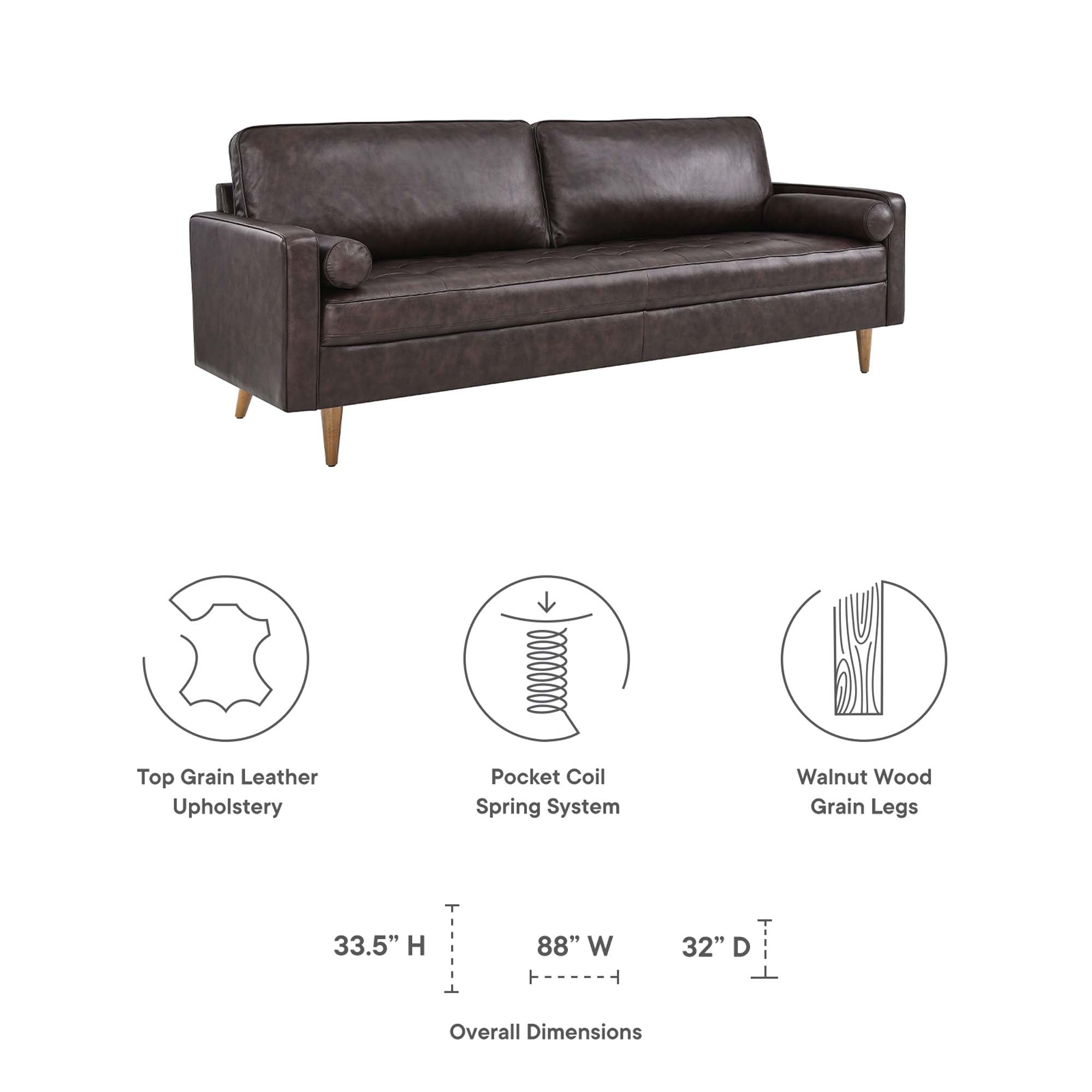 Valour 88" Leather Sofa by Modway