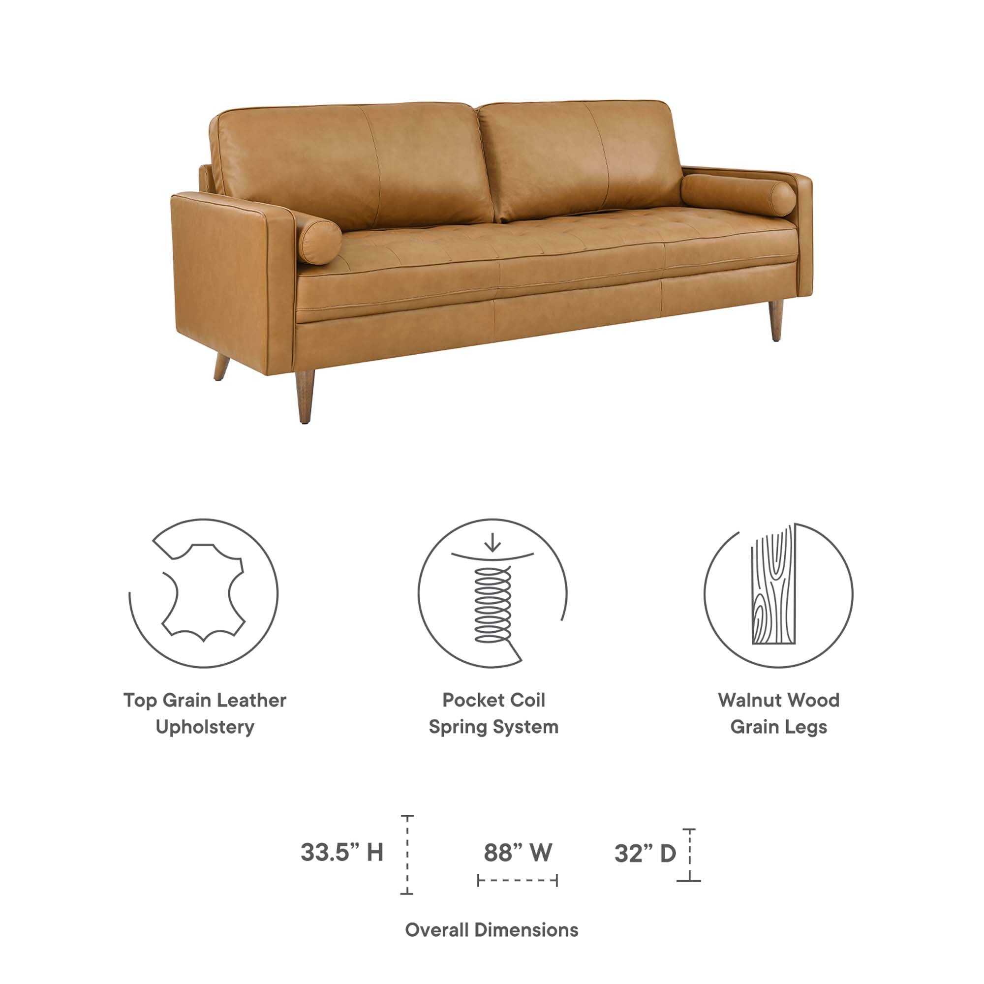 Valour 88" Leather Sofa by Modway