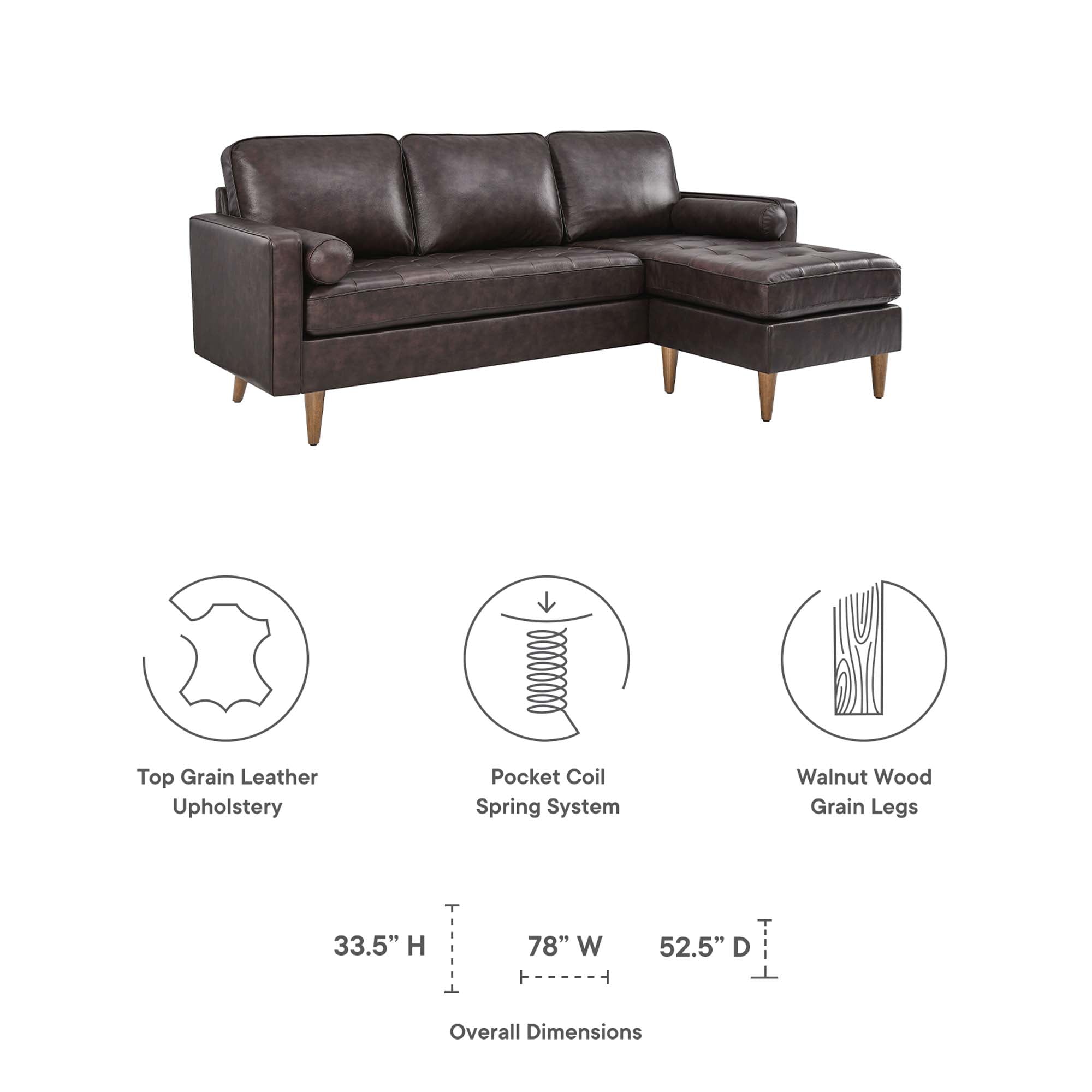 Valour 78" Leather Apartment Sectional Sofa by Modway