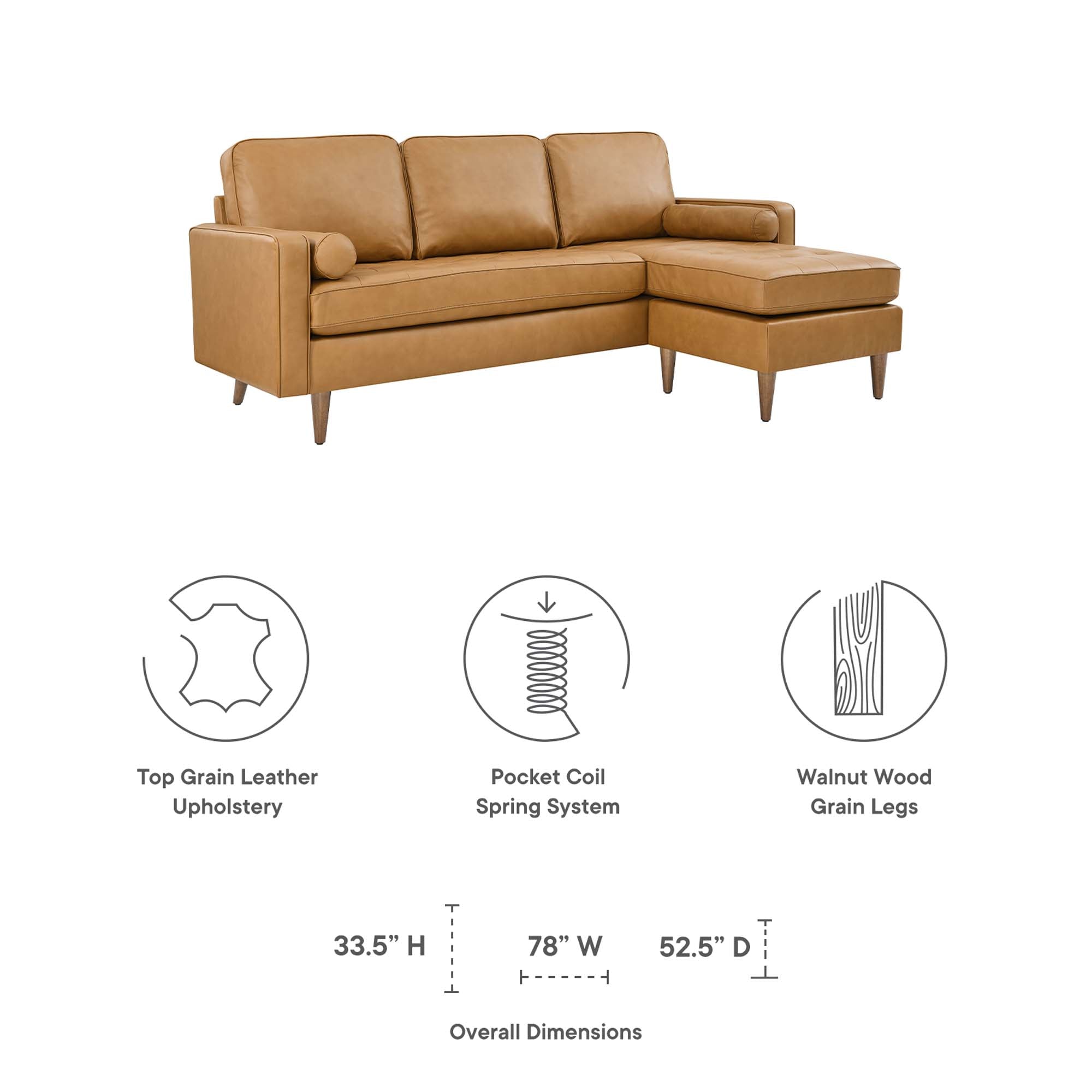 Valour 78" Leather Apartment Sectional Sofa by Modway