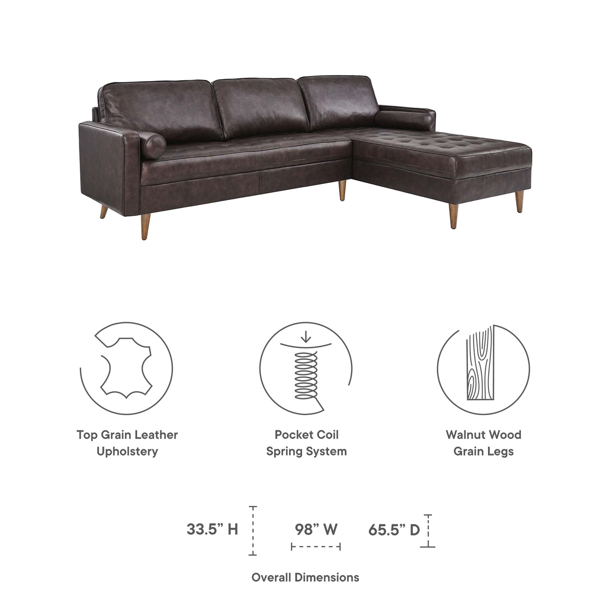 Valour 98" Leather Sectional Sofa by Modway