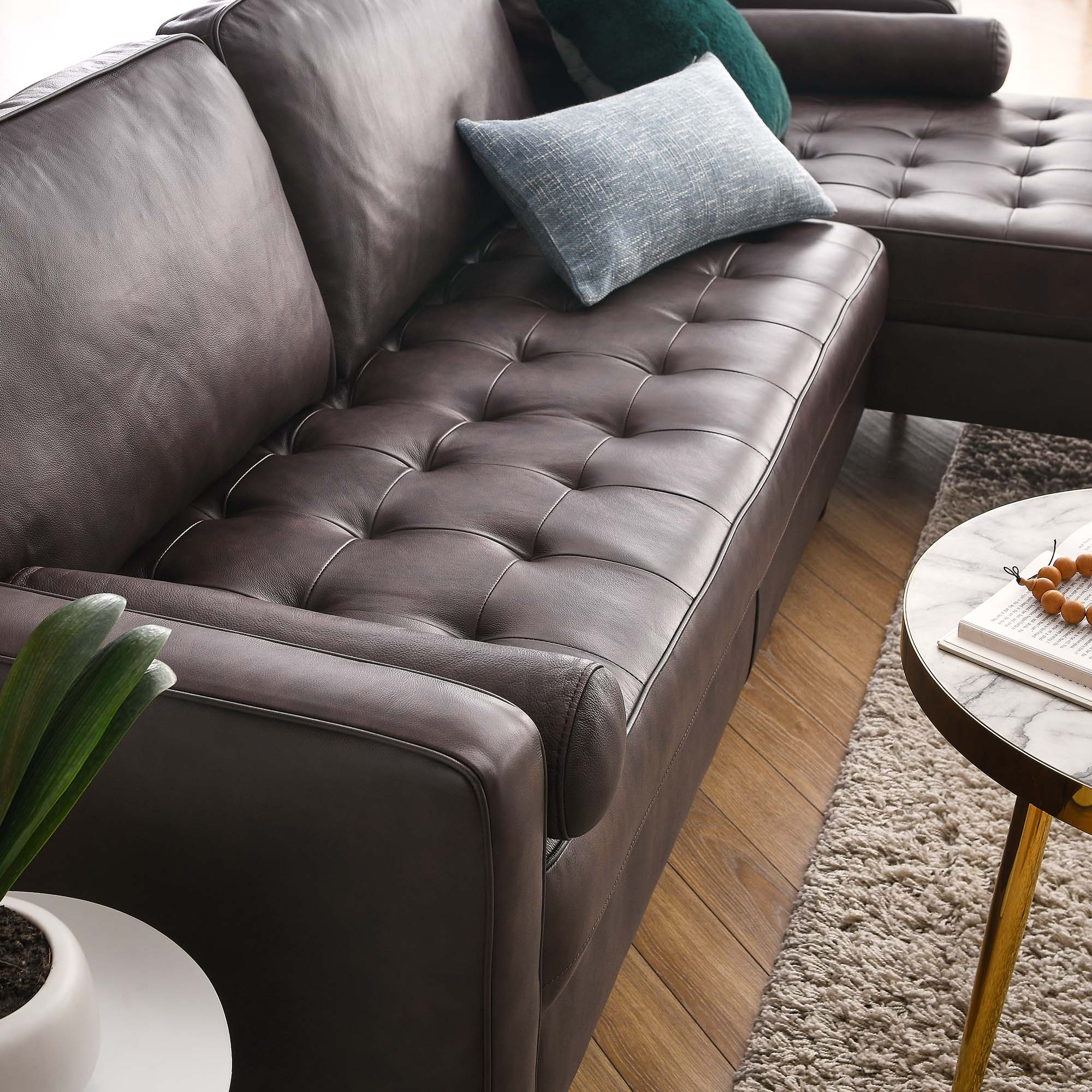 Valour 98" Leather Sectional Sofa by Modway