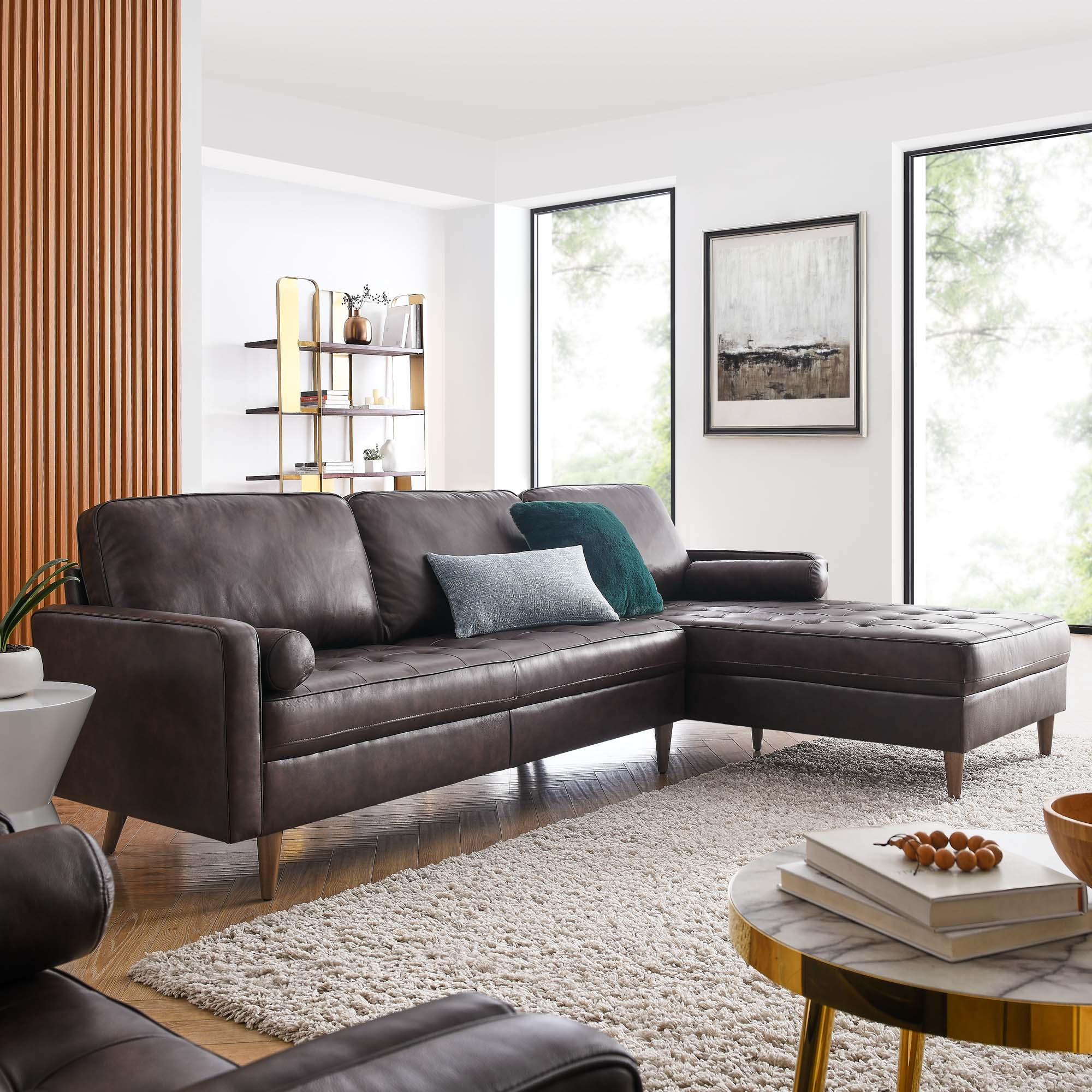 Valour 98" Leather Sectional Sofa by Modway
