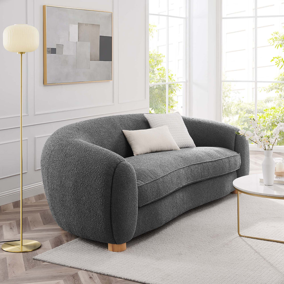Abundant Boucle Upholstered Fabric Sofa by Modway