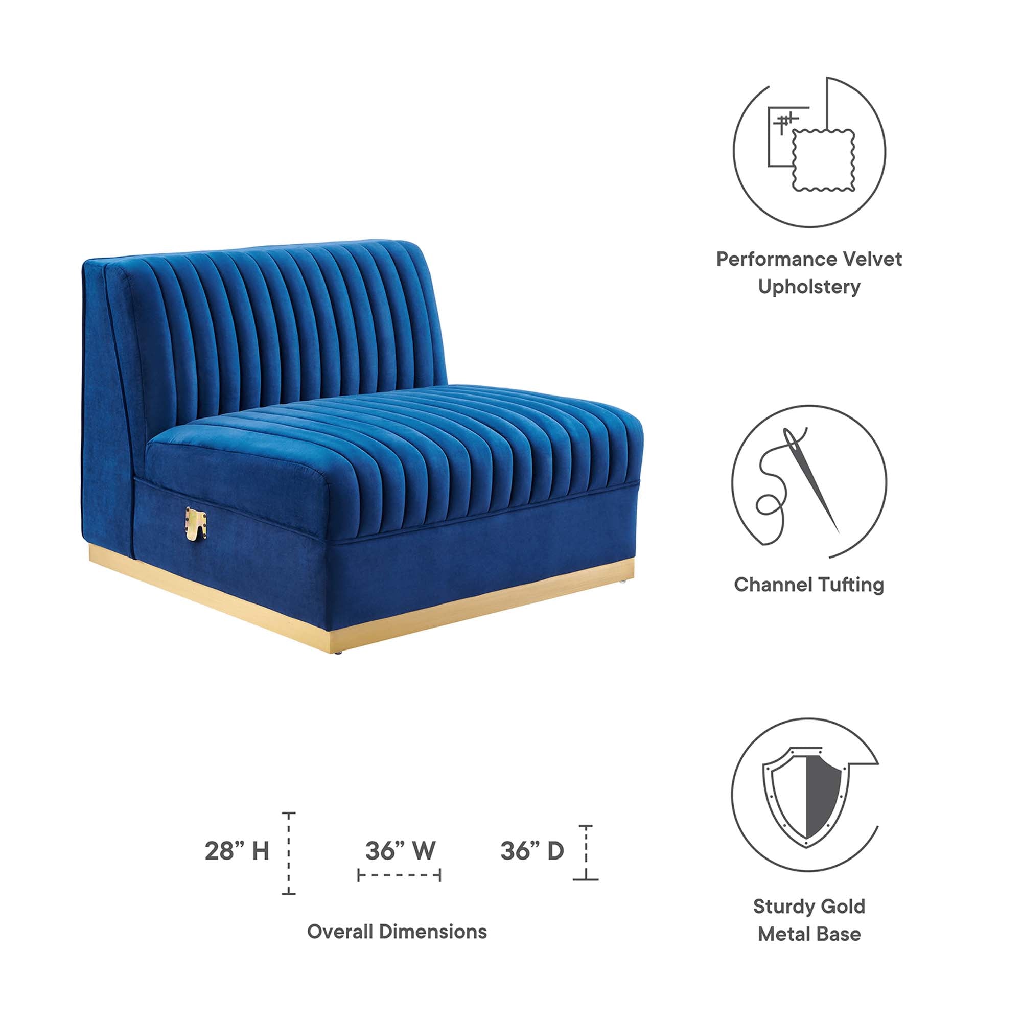 Sanguine Channel Tufted Performance Velvet Modular Sectional Sofa Armless Chair by Modway