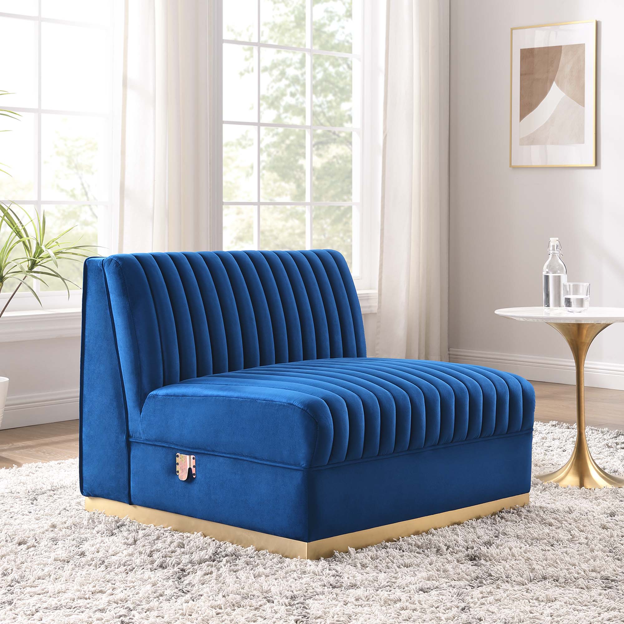 Sanguine Channel Tufted Performance Velvet Modular Sectional Sofa Armless Chair by Modway
