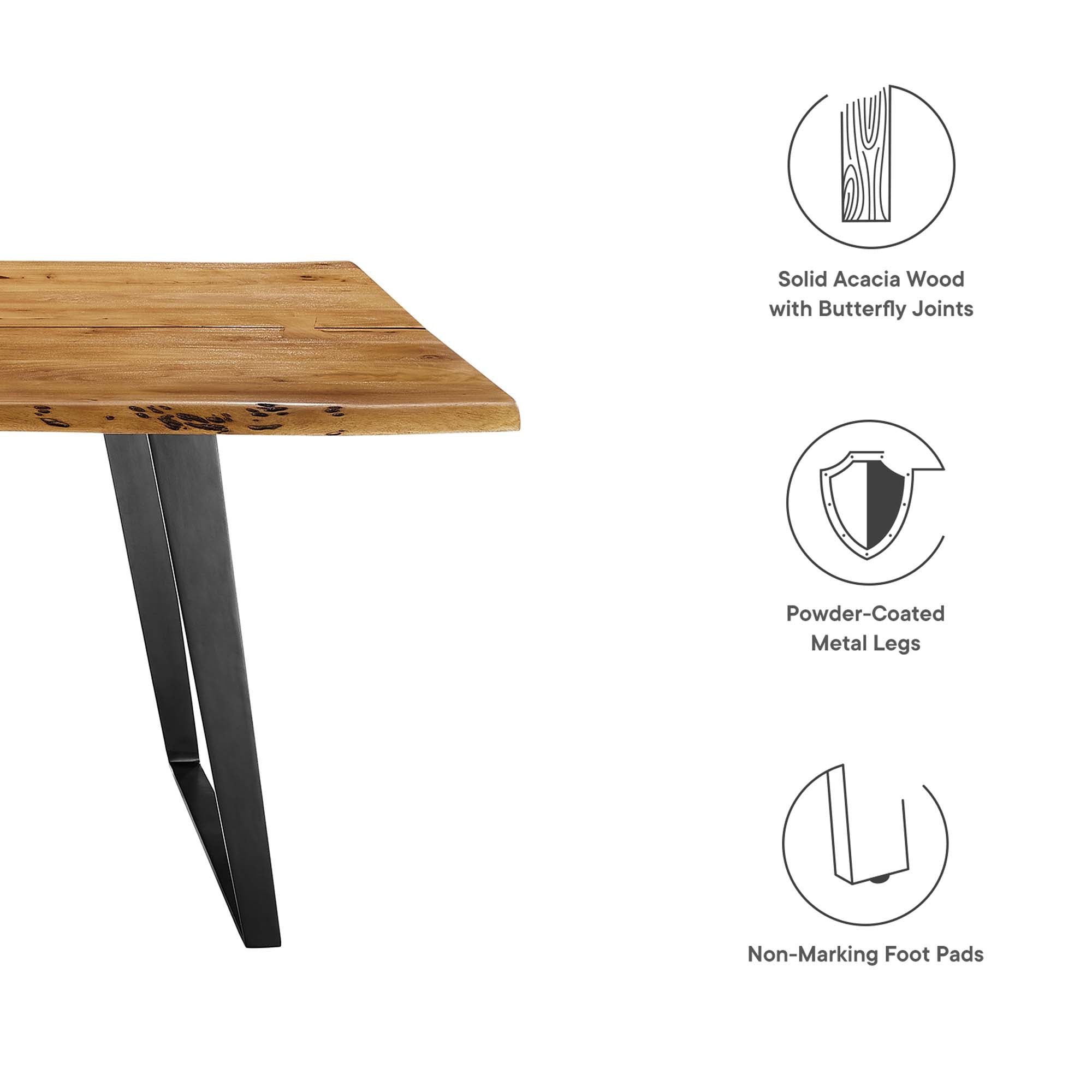Viggo 74" Live Edge Acacia Wood Dining Table by Modway