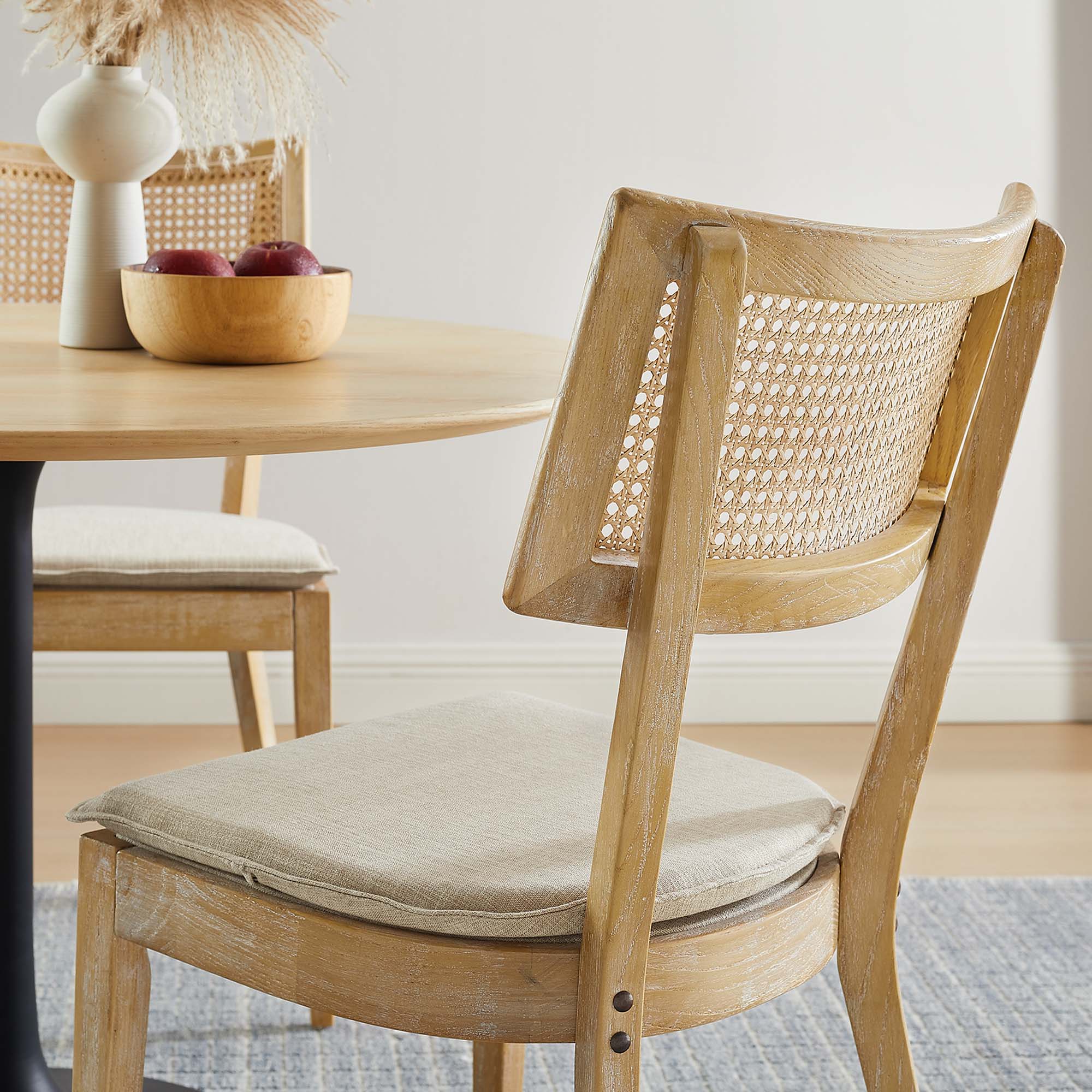 Caledonia Fabric Upholstered Wood Dining Chair Set of 2 by Modway