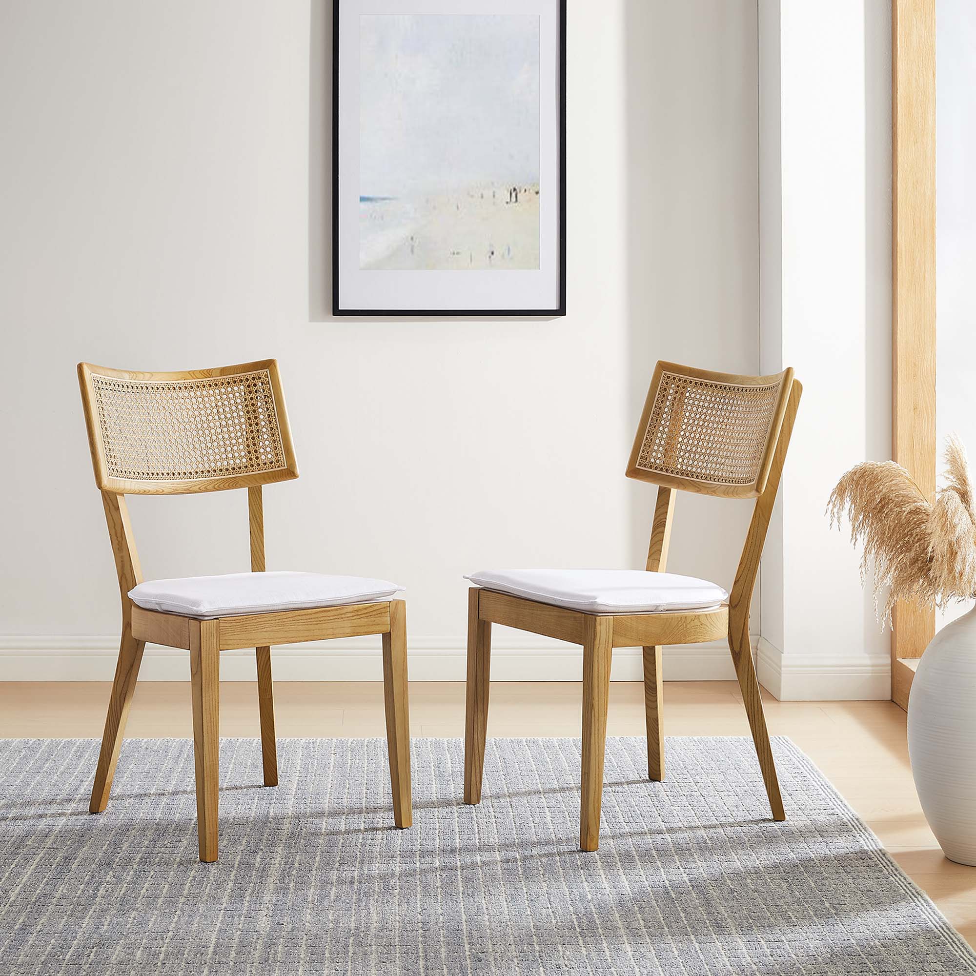 Caledonia Fabric Upholstered Wood Dining Chair Set of 2 by Modway