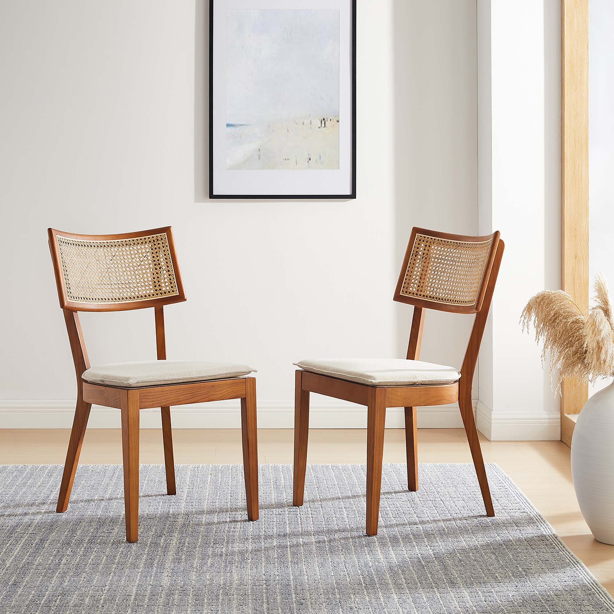 Caledonia Fabric Upholstered Wood Dining Chair Set of 2 by Modway