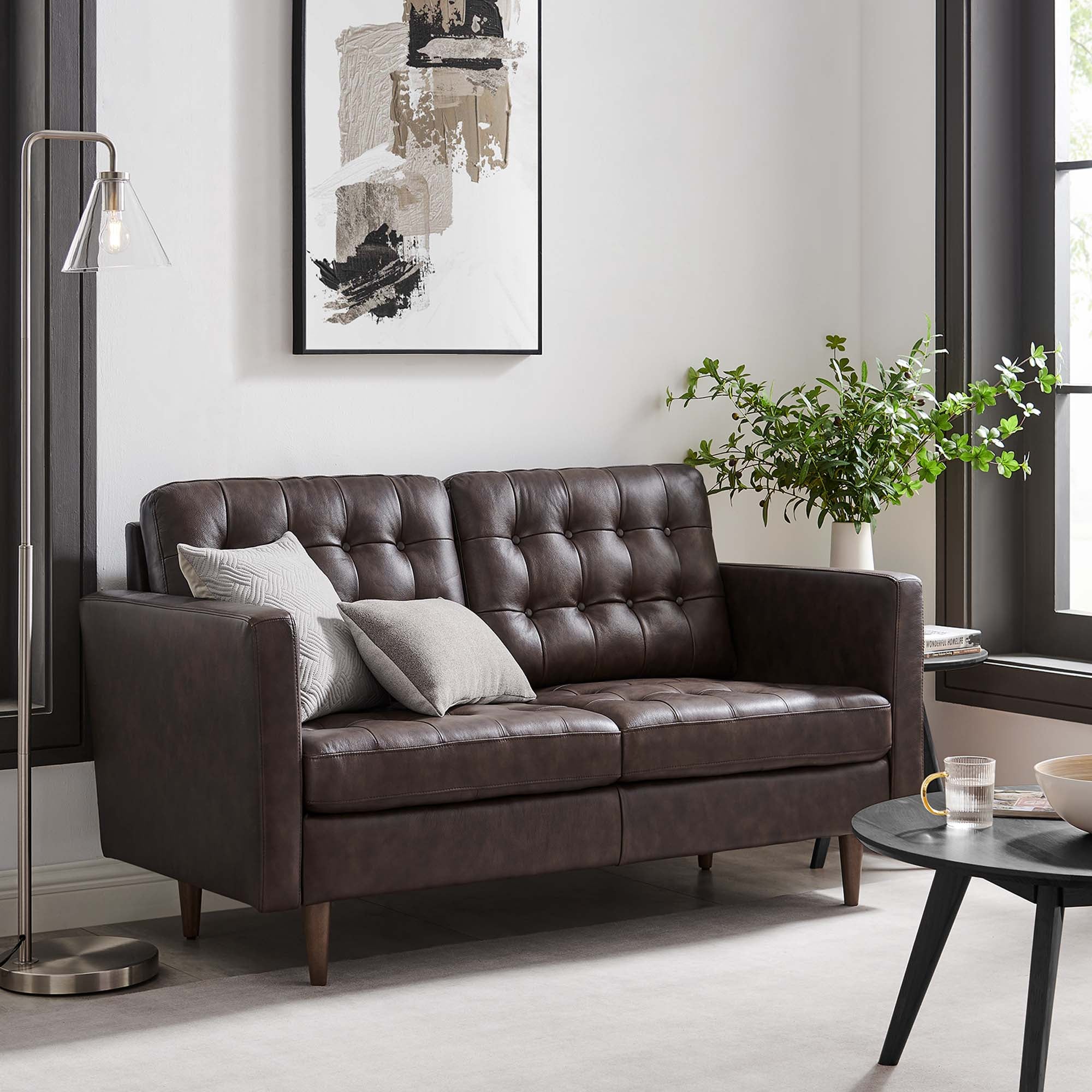Exalt Tufted Leather Loveseat by Modway