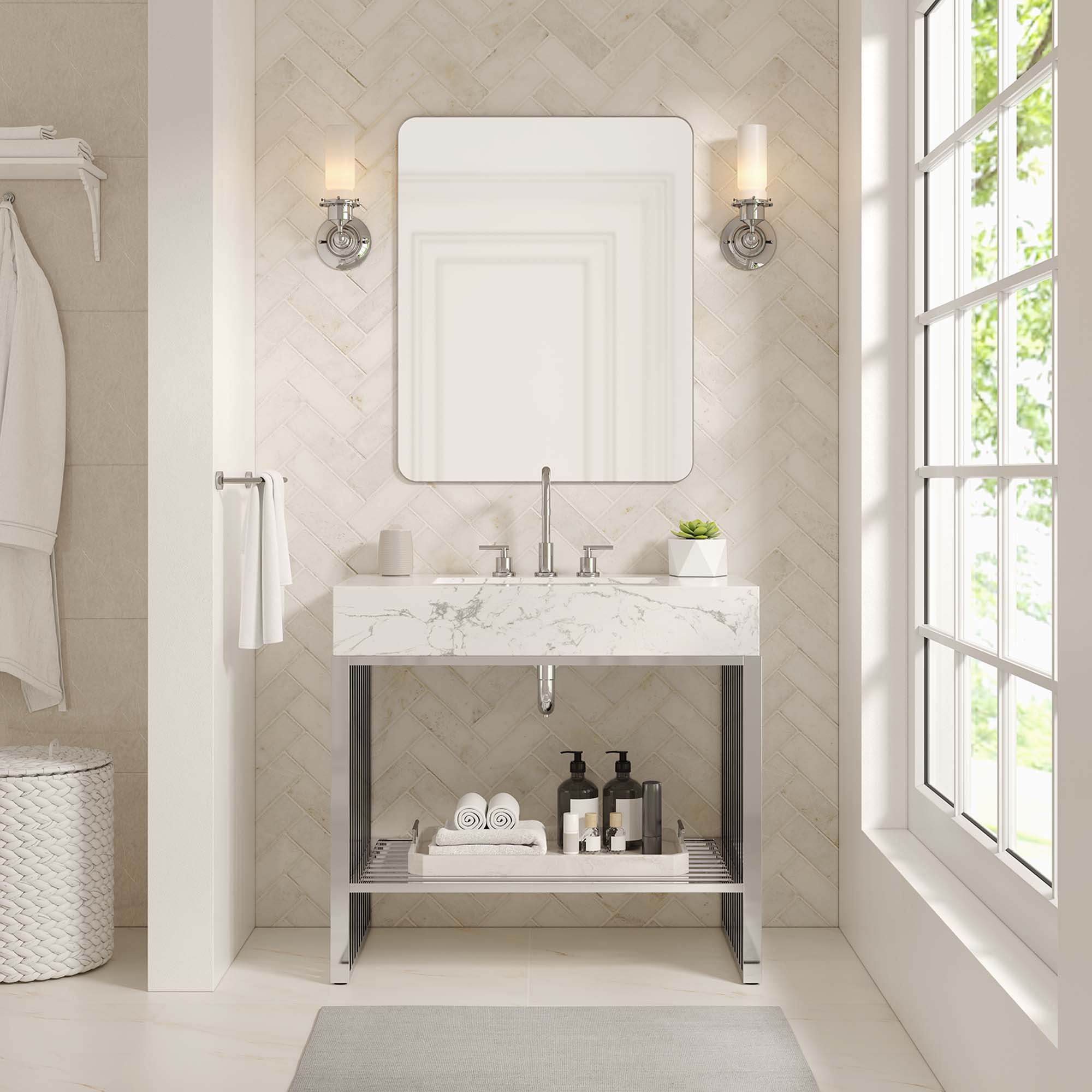 Gridiron Bathroom Vanity Basin Included by Modway