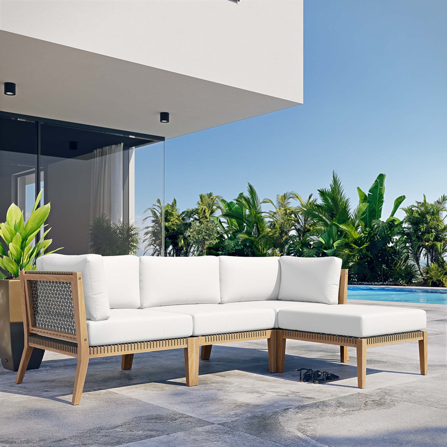 Clearwater Outdoor Patio Teak Wood 4-Piece Sectional Sofa by Modway