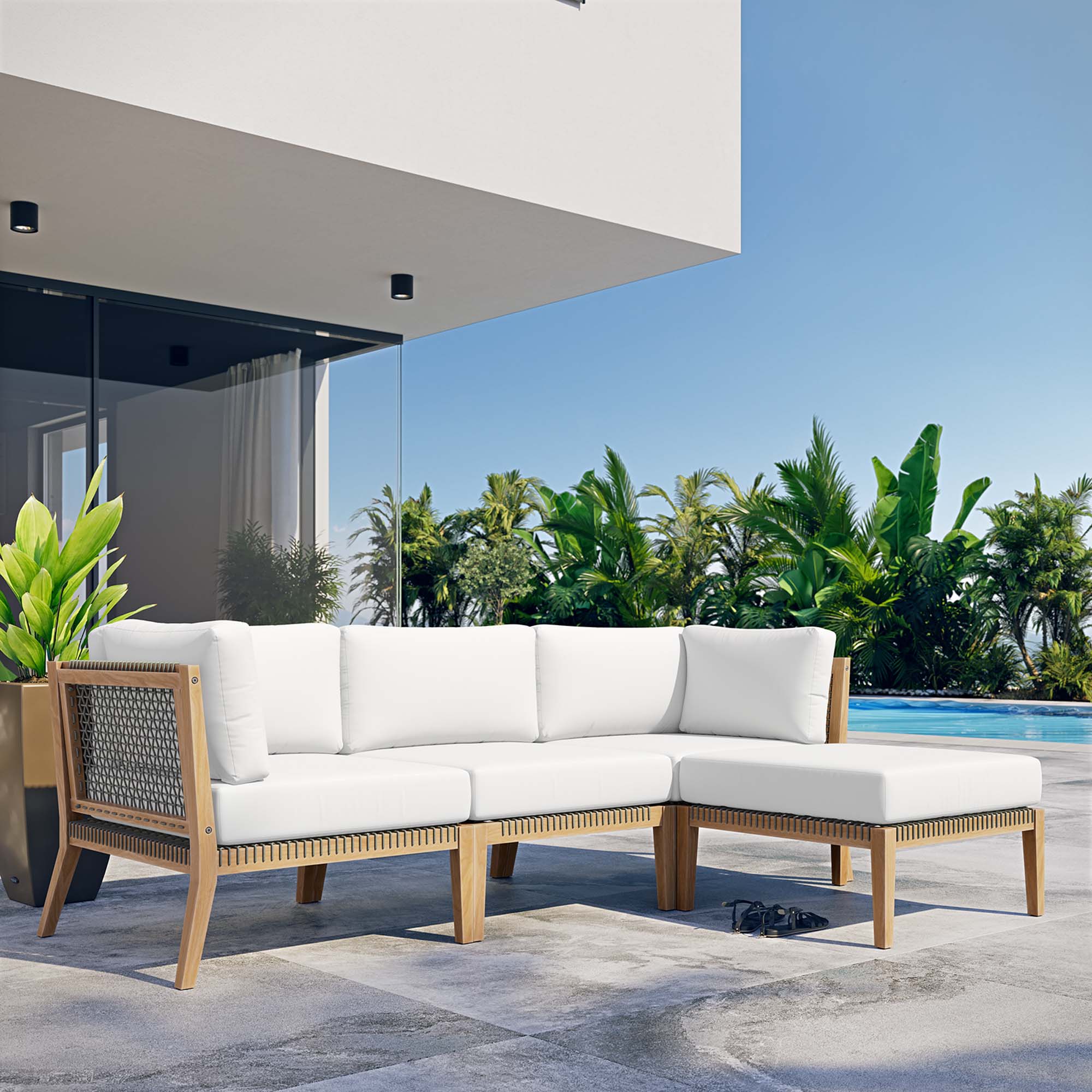 Clearwater Outdoor Patio Teak Wood 4-Piece Sectional Sofa by Modway