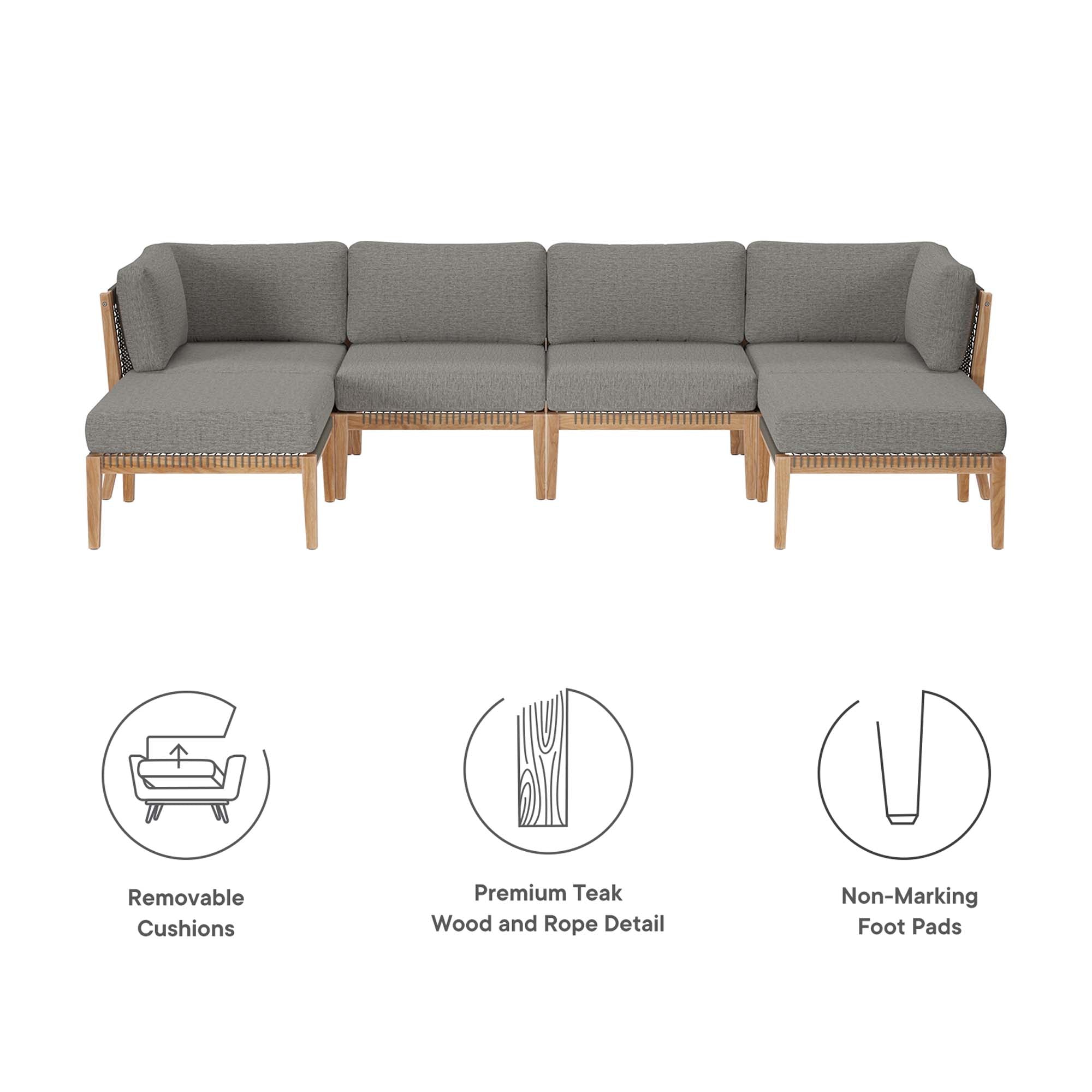 Clearwater Outdoor Patio Teak Wood 6-Piece Sectional Sofa by Modway