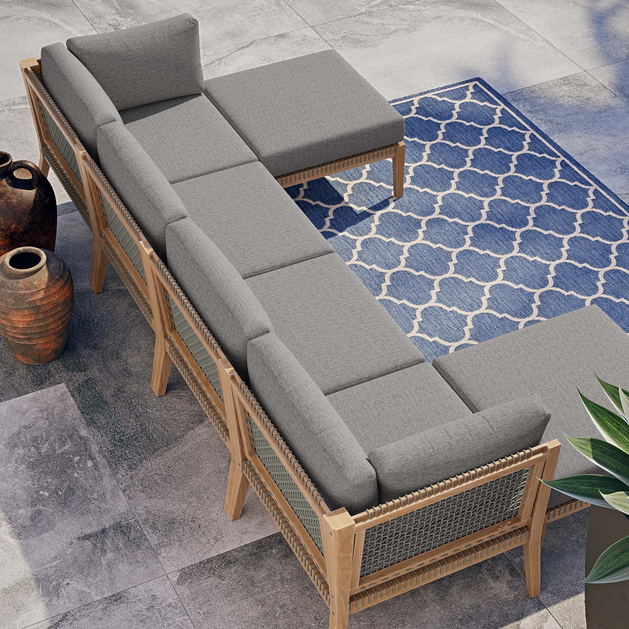Clearwater Outdoor Patio Teak Wood 6-Piece Sectional Sofa by Modway
