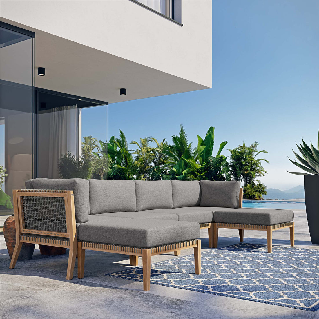 Clearwater Outdoor Patio Teak Wood 6-Piece Sectional Sofa by Modway