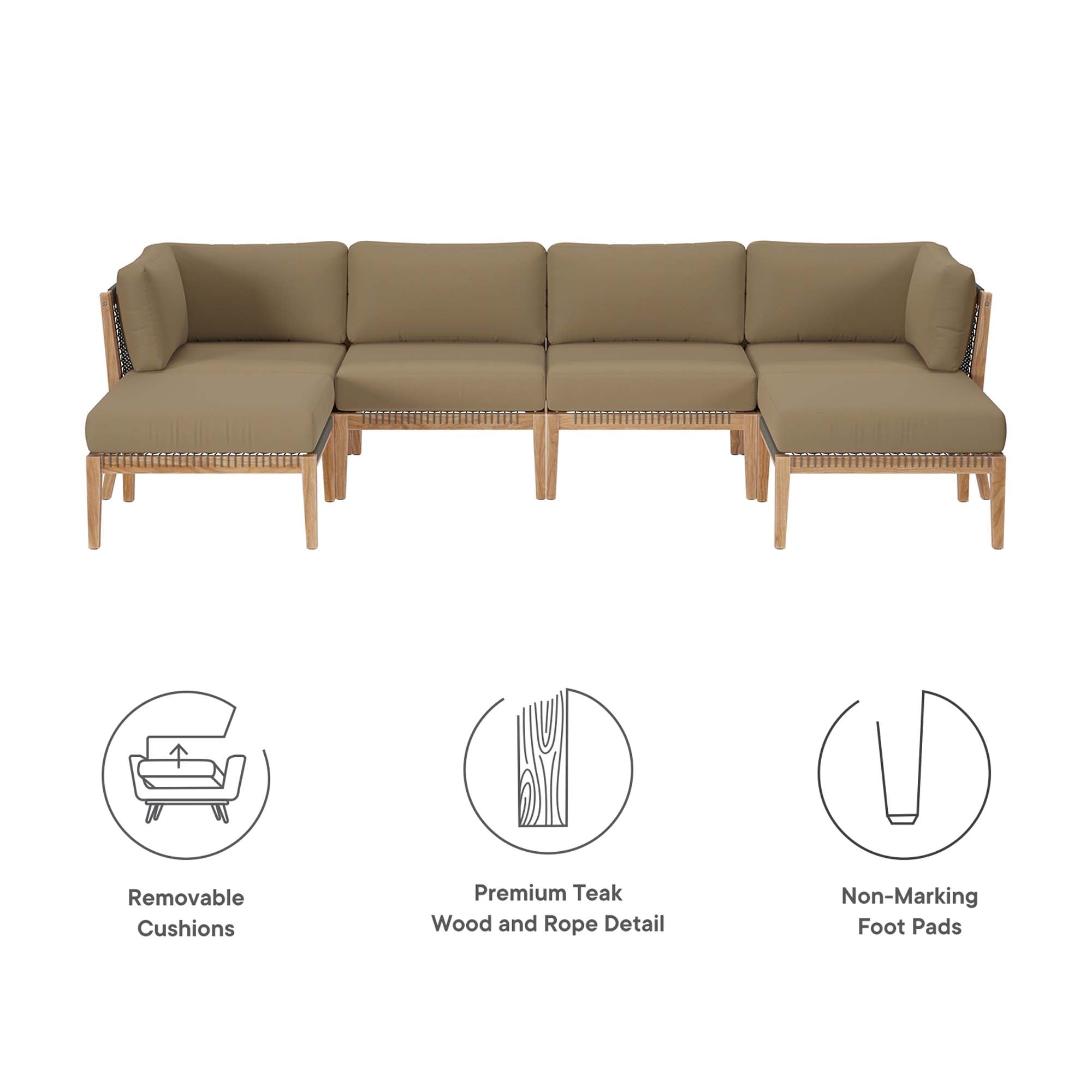 Clearwater Outdoor Patio Teak Wood 6-Piece Sectional Sofa by Modway