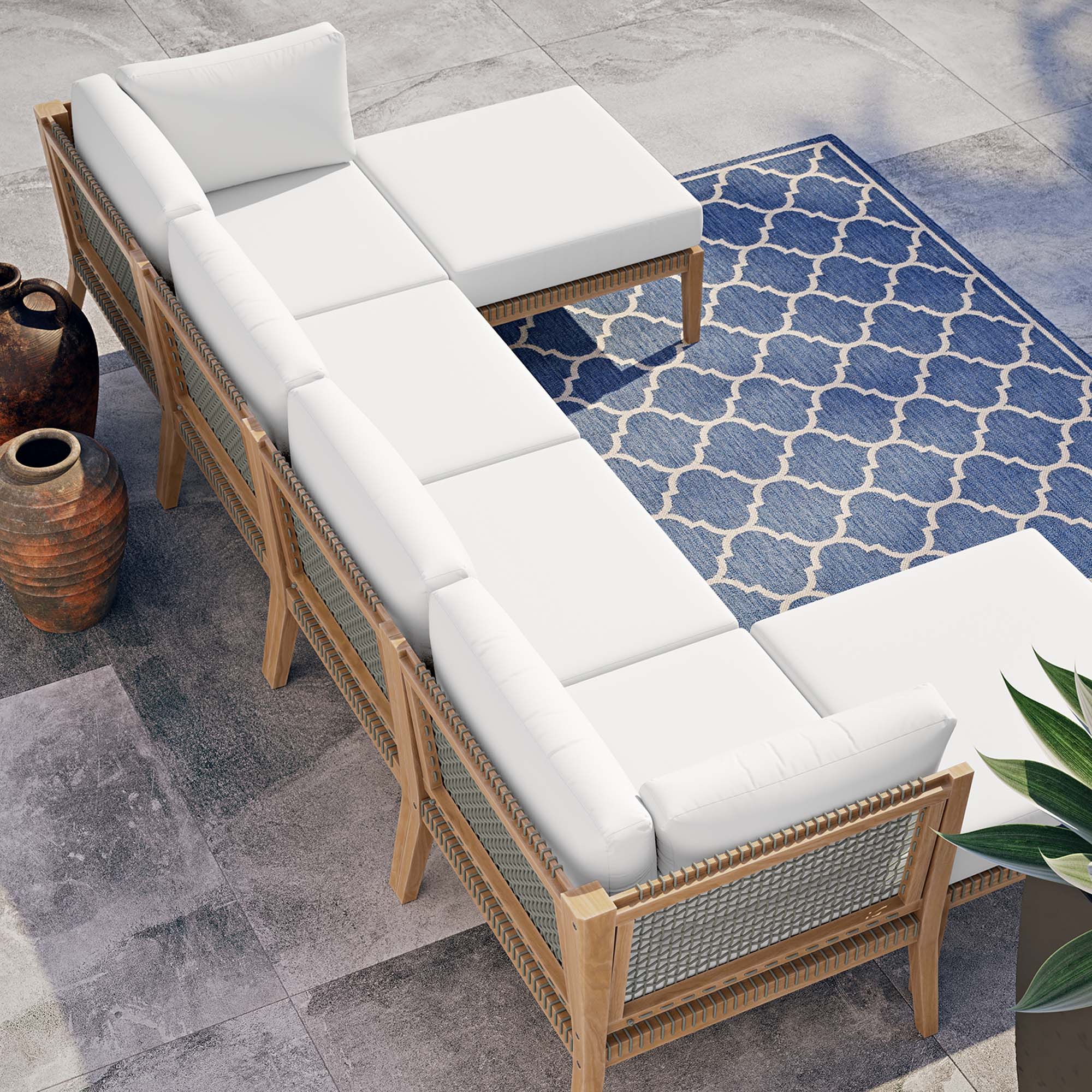 Clearwater Outdoor Patio Teak Wood 6-Piece Sectional Sofa by Modway