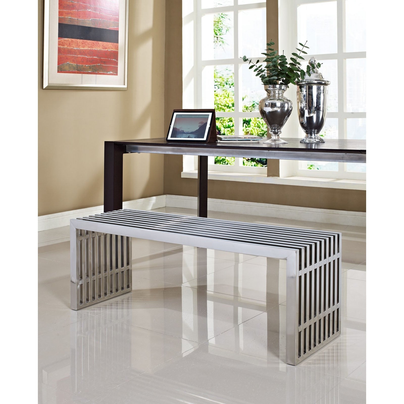 Gridiron Medium Stainless Steel Bench by Modway